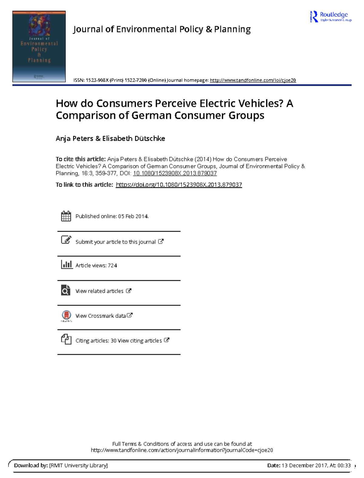 Perceptions of Electric Vehicles: A Study of Consumer Groups (RMIT ...