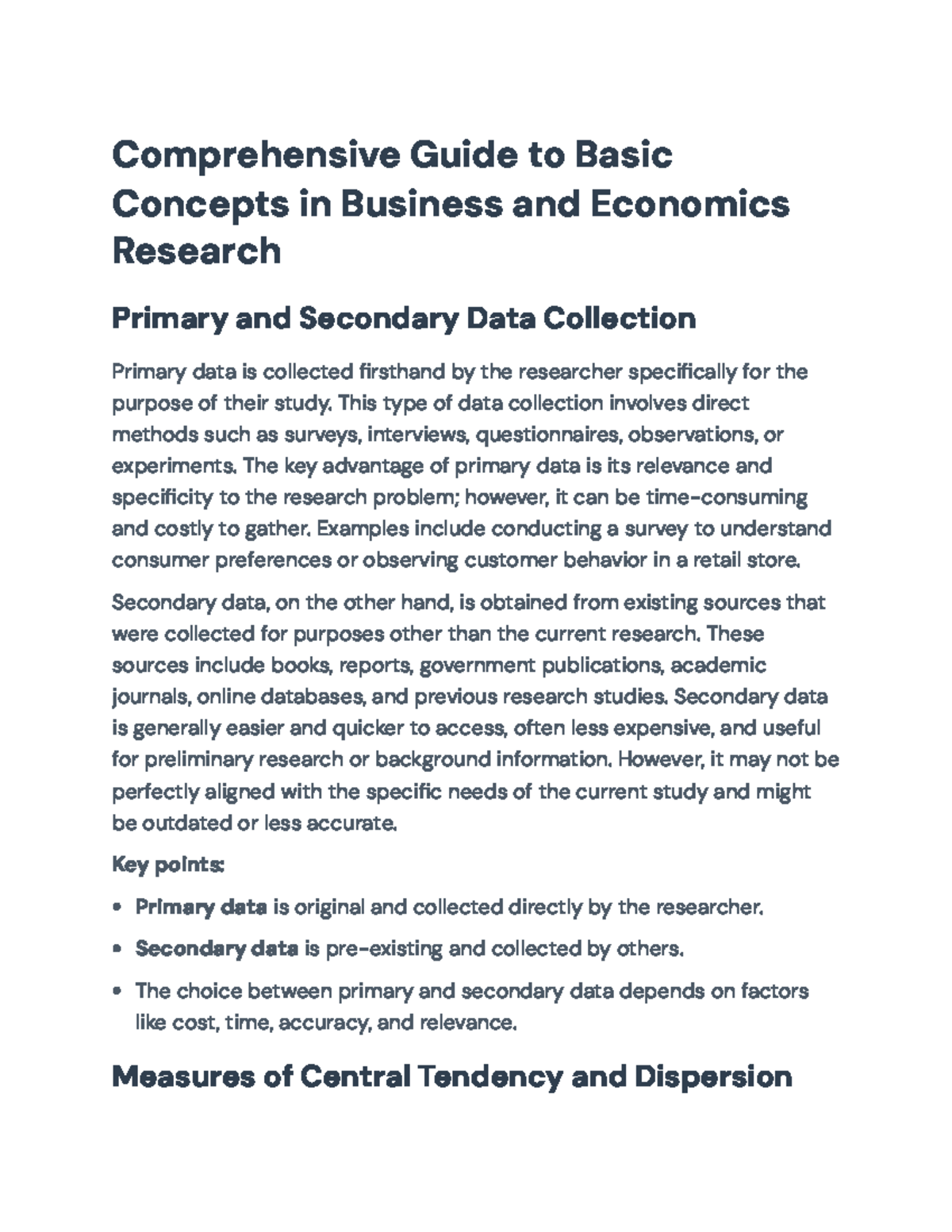 Comprehensive Guide to Research Methods in Business & Economics - Studocu