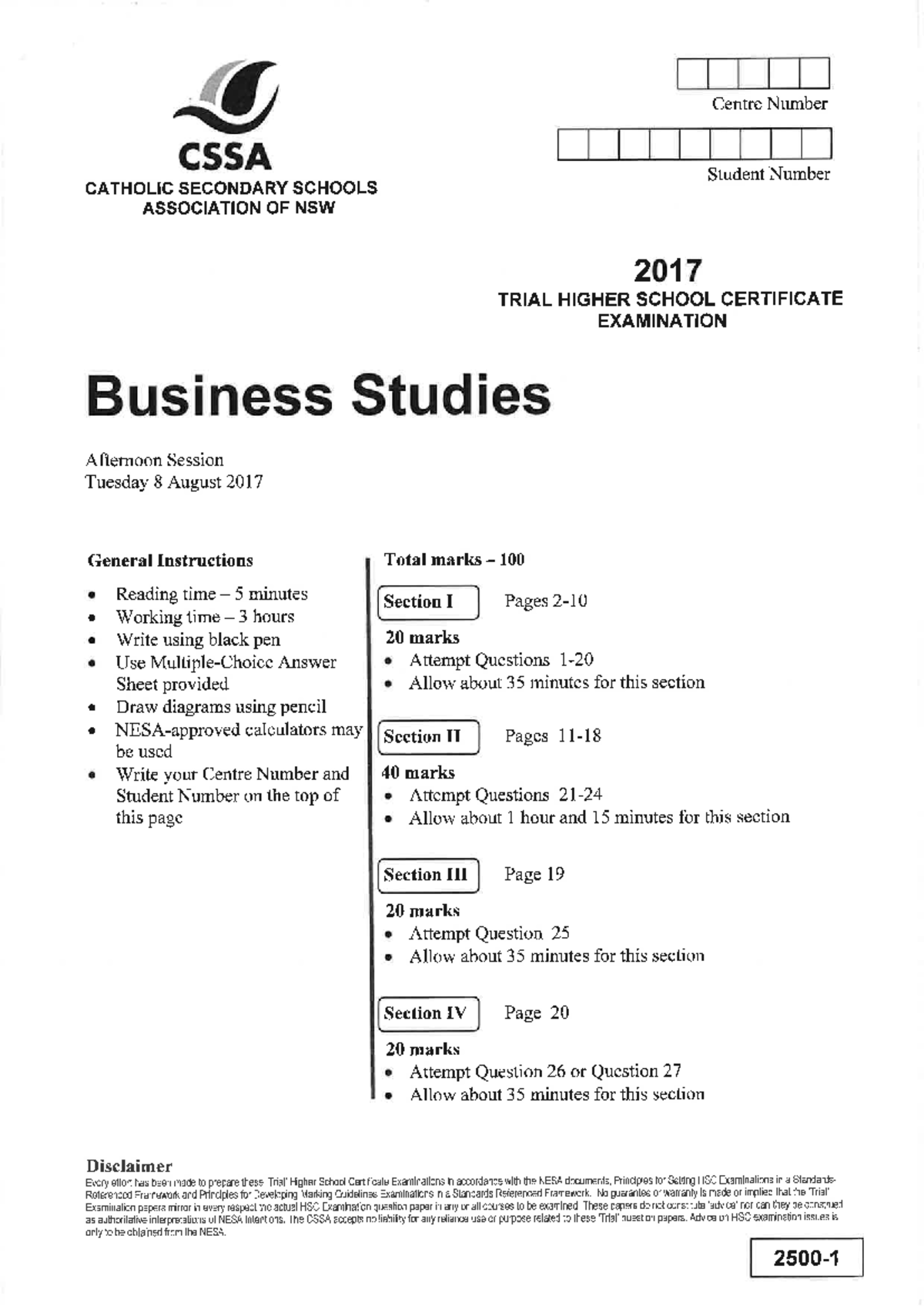 2017 CSSA HSC Business Studies Trial Exam Paper - Studocu