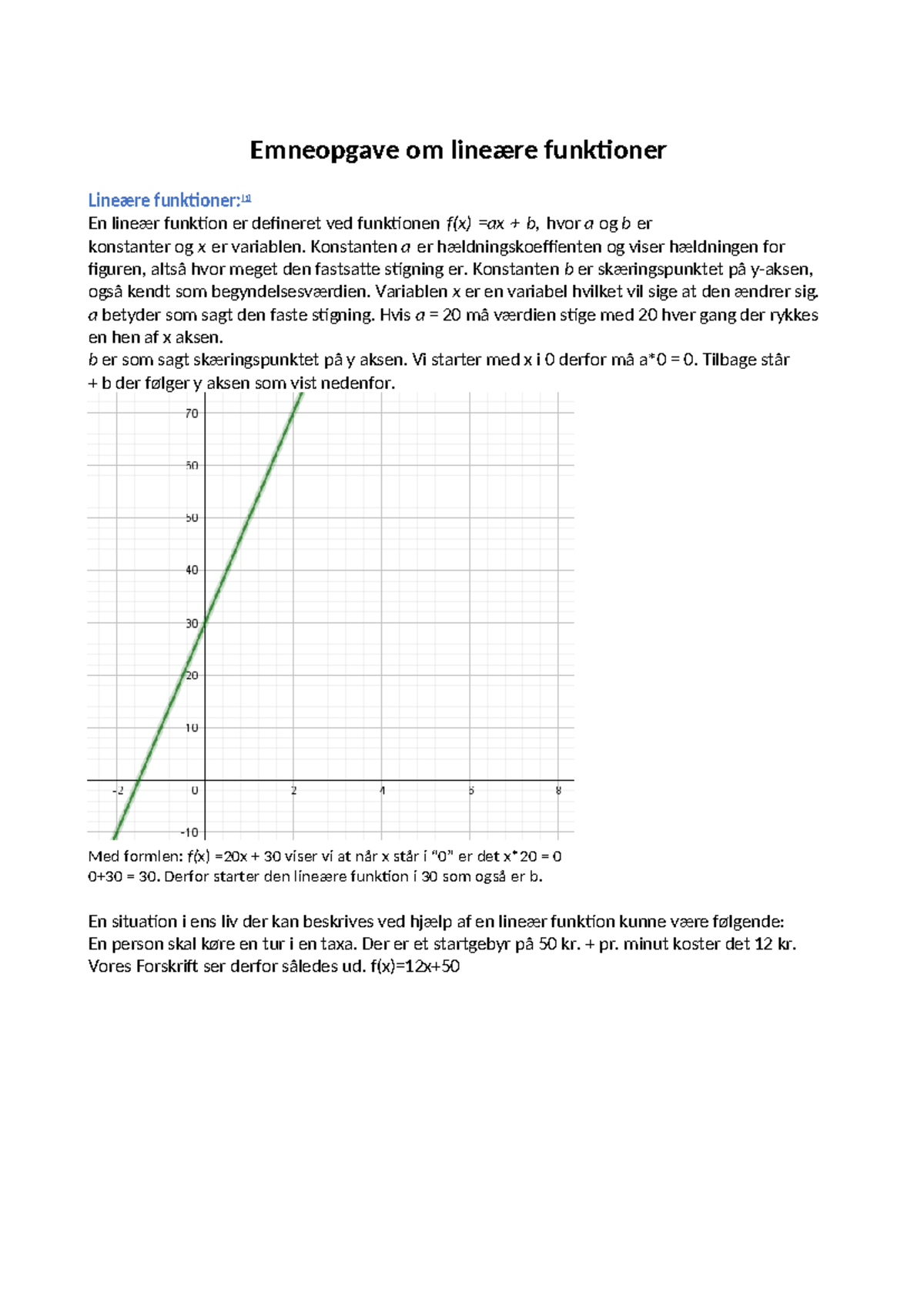 Emneopgave om lineære funktioner i matematik (MAT101) - Studocu