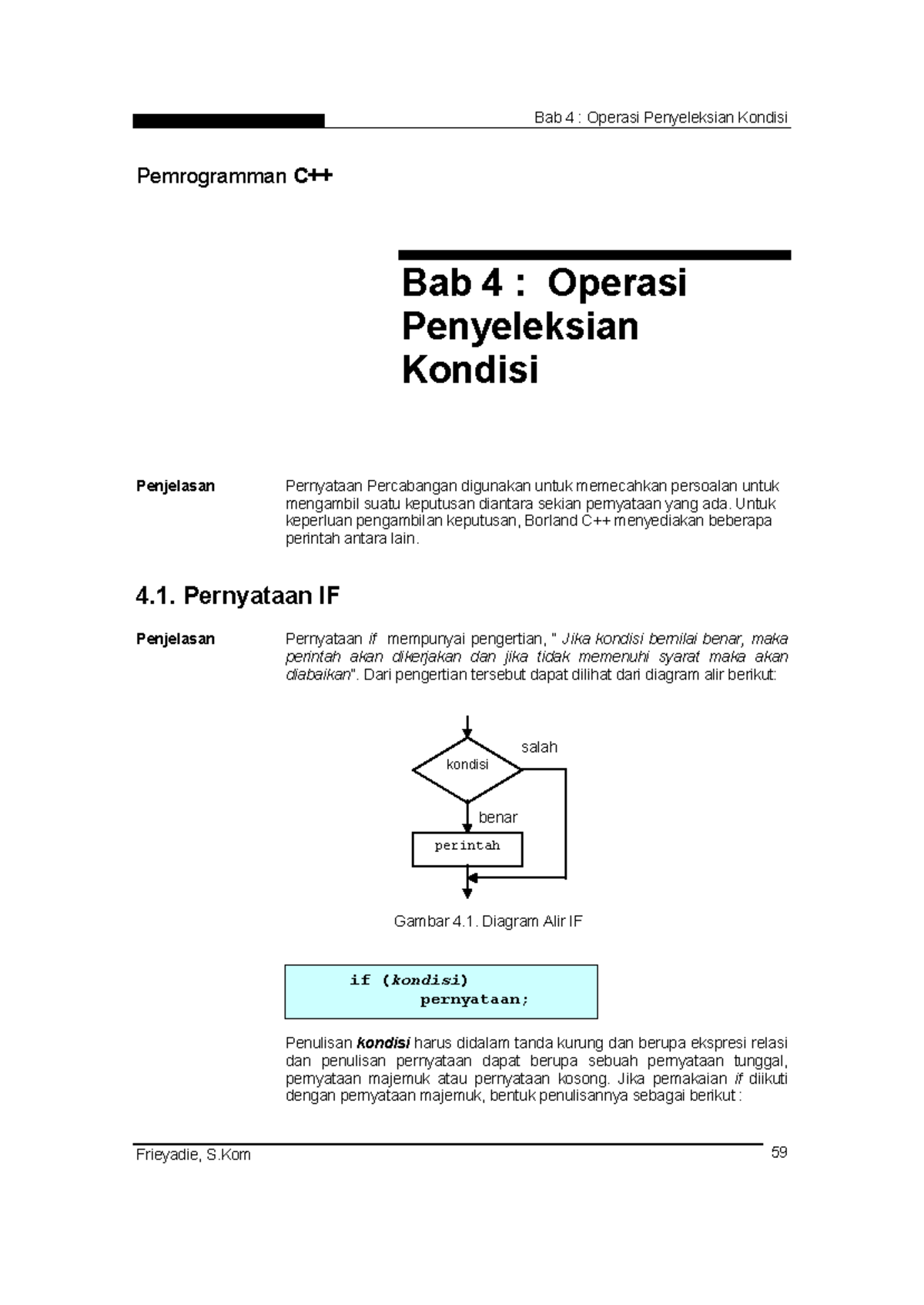 Materi C++: Bab 4 - Operasi dan Penyeleksian Kondisi - Studocu