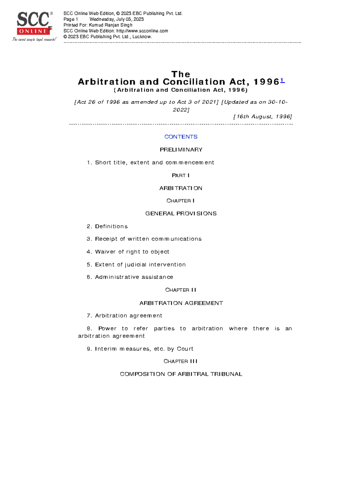 NEW Arbitration ACT - abcd - The Arbitration and Conciliation Act, 1996 ...