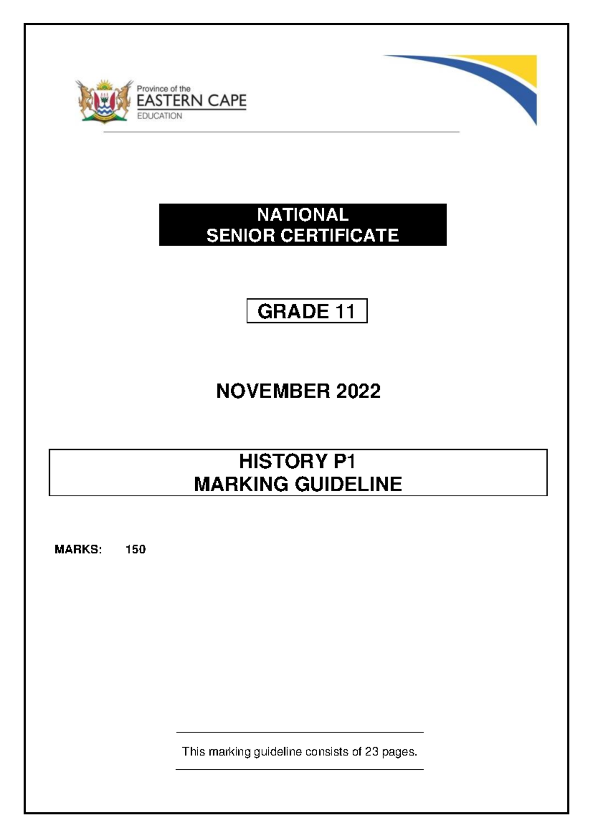 History P1 Grade 11 November 2022 Marking Guidelines and Assessment ...
