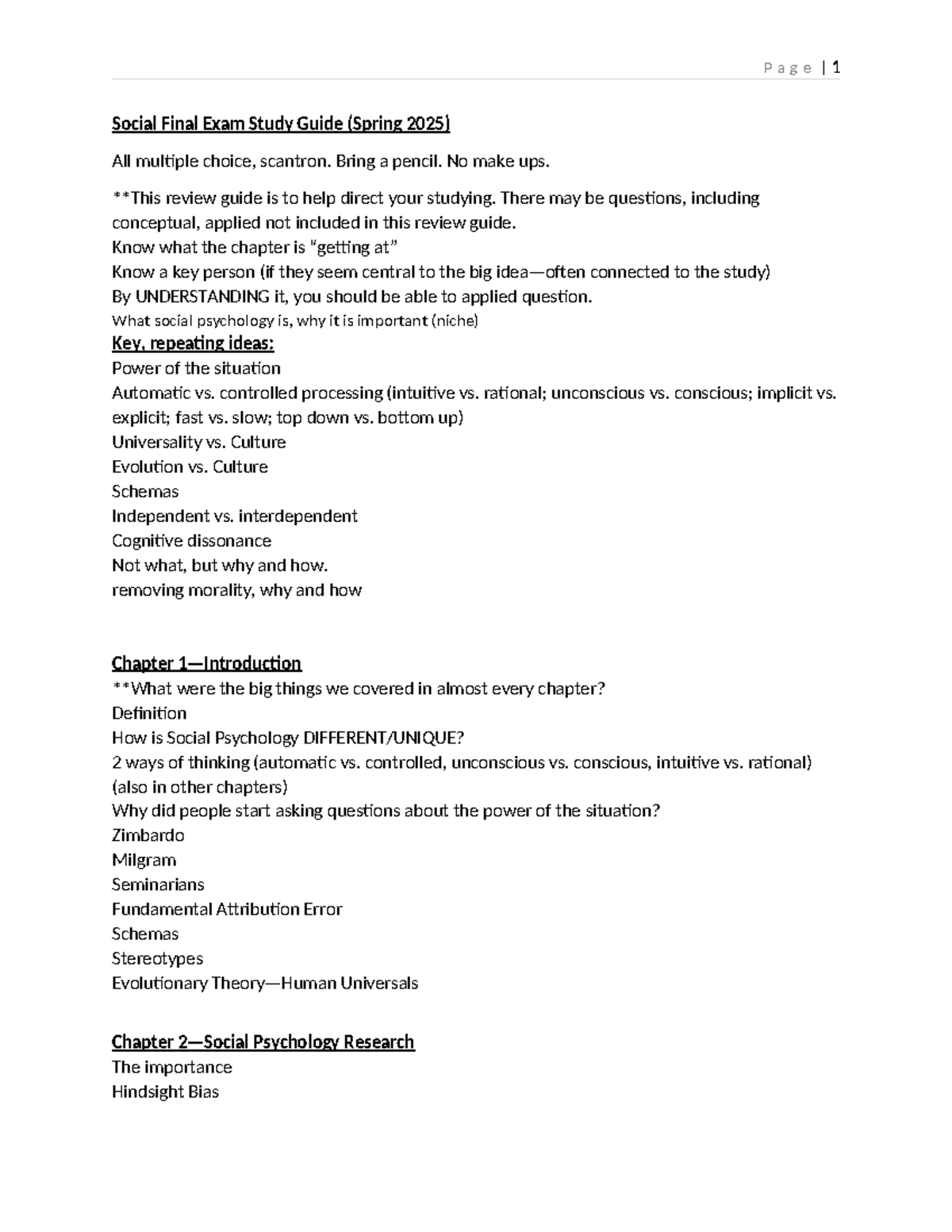 Social Psychology PSY 101 Final Exam Study Guide (Spring 2025) - Studocu