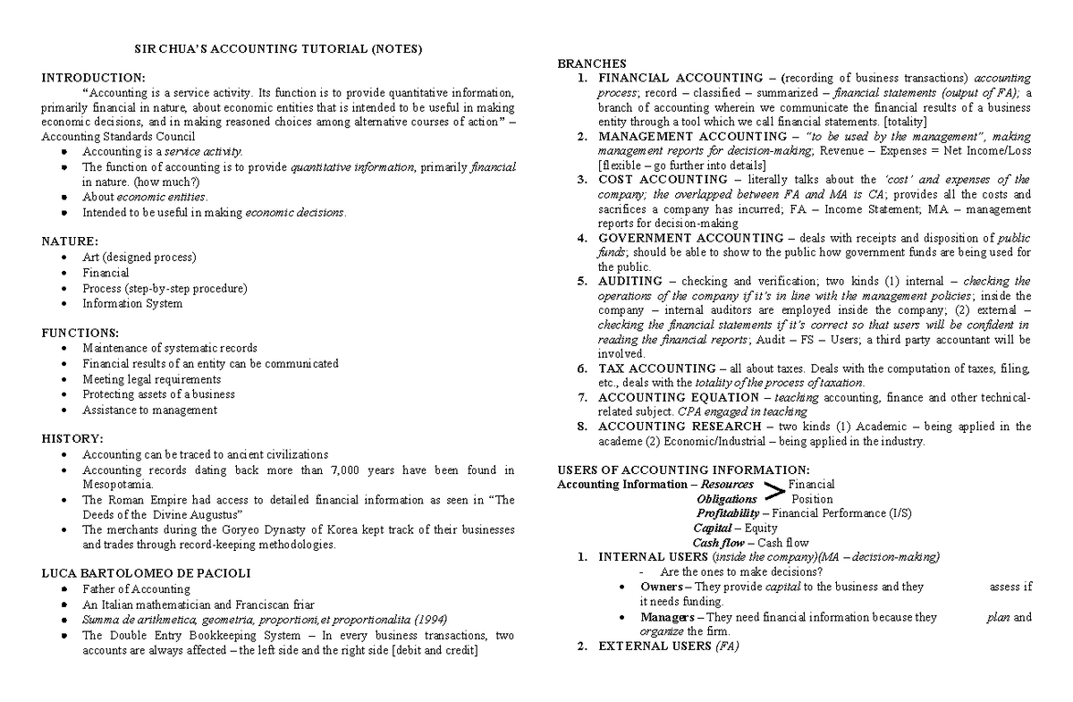 FABM 1 - Lecture Notes on Accounting Principles and Concepts - Studocu