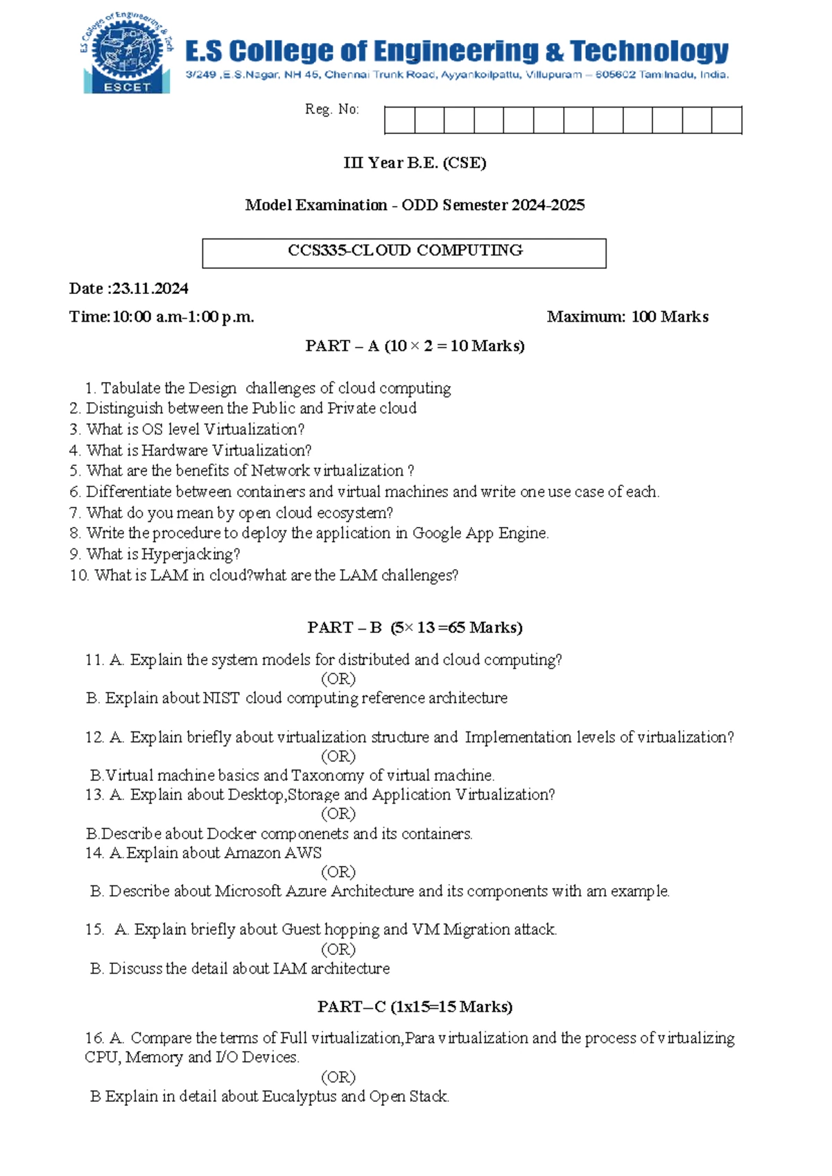IA-1-CC: Internal Assessment Test on Cloud Computing Concepts - Studocu
