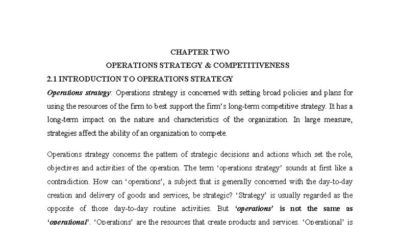 OM CH-2: Operations Strategy and Competitiveness Insights - Studocu