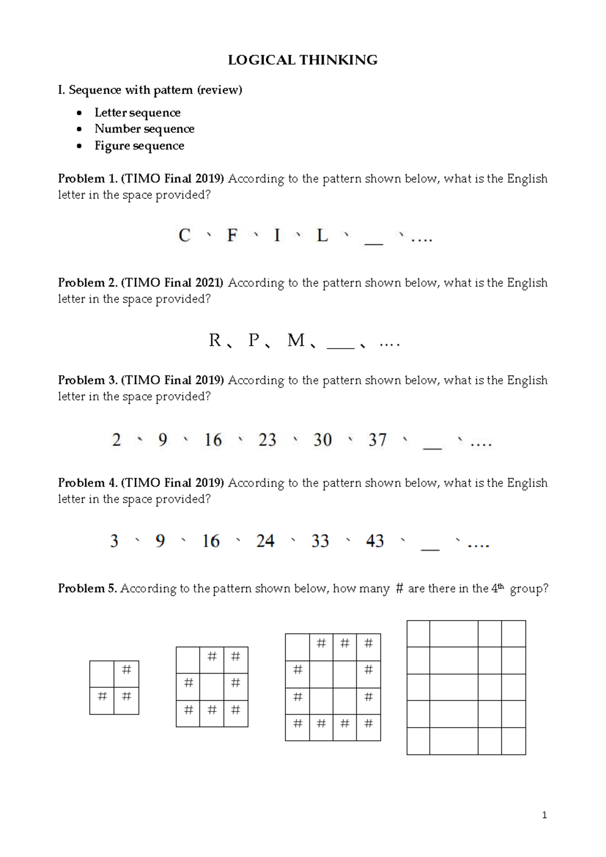 2A1 - Lesson 1: Logical Thinking & Pattern Sequences - Studocu