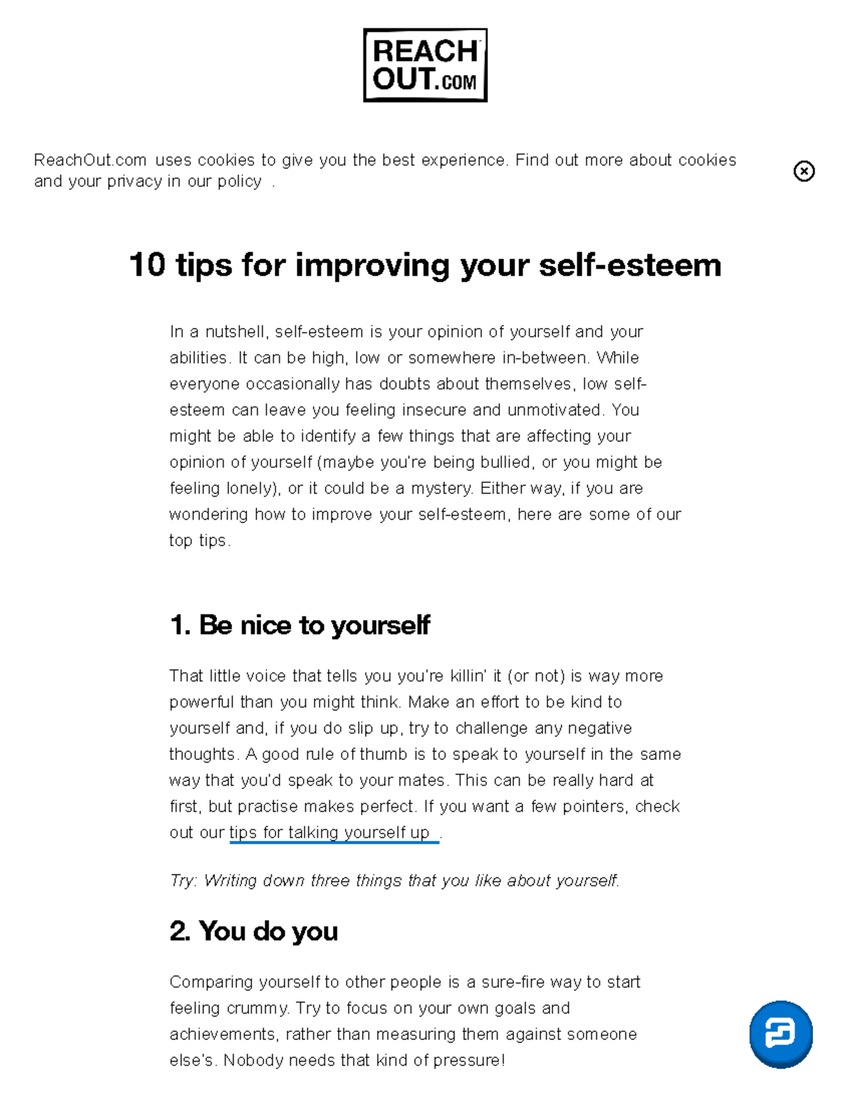 10 Tips For Improving Your Self Esteem Reach Out Australia 10 Tips