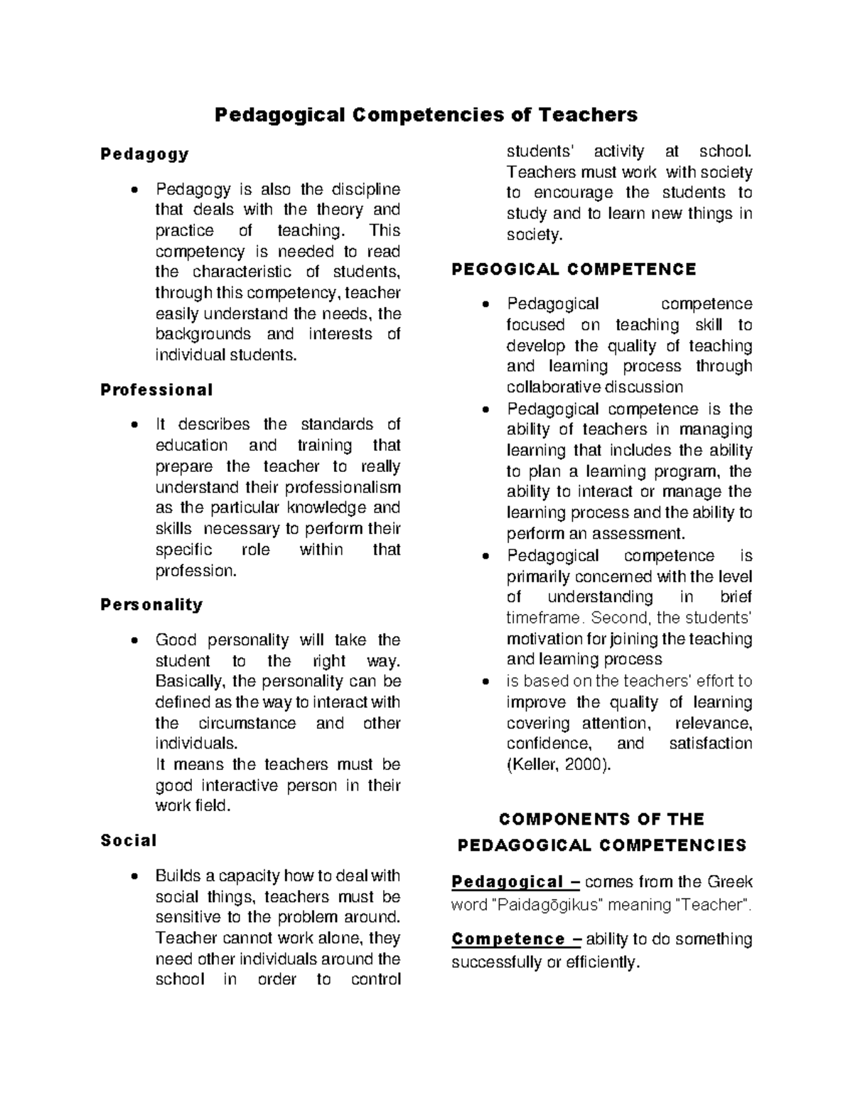 Pedagogical Competencies of Teachers: Essential Skills and Roles - Studocu