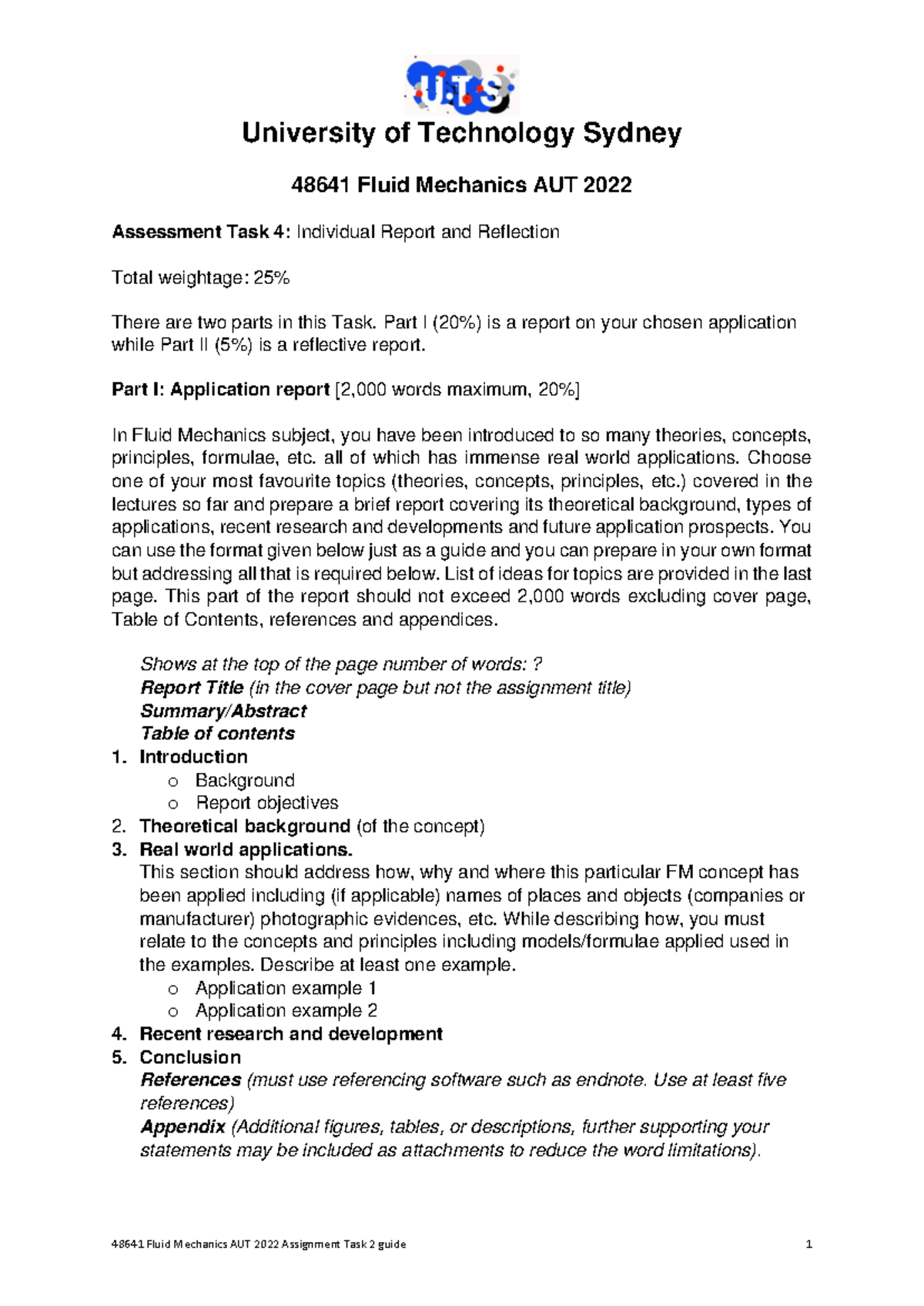 48641 FM AUT2022 Task4(v1) - 48641 Fluid Mechanics AUT 2022 Assignment ...
