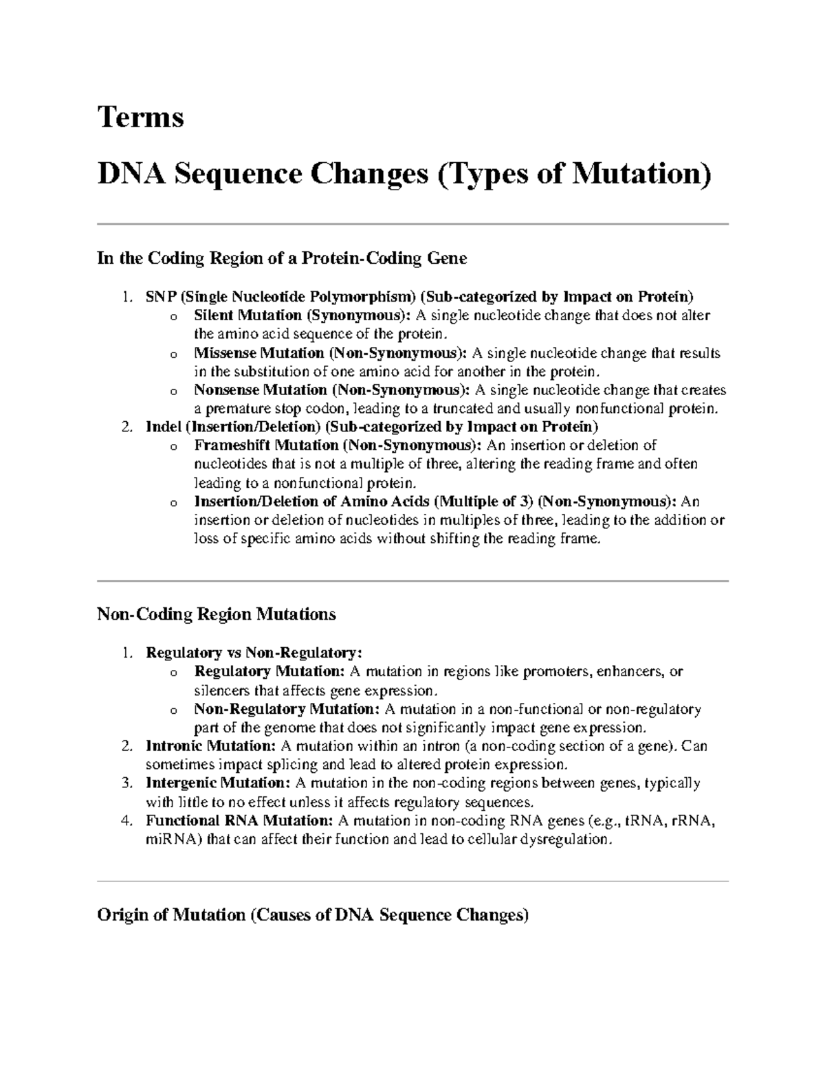 Mutations Terms and Definitions: Types, Causes, and Inheritance ...