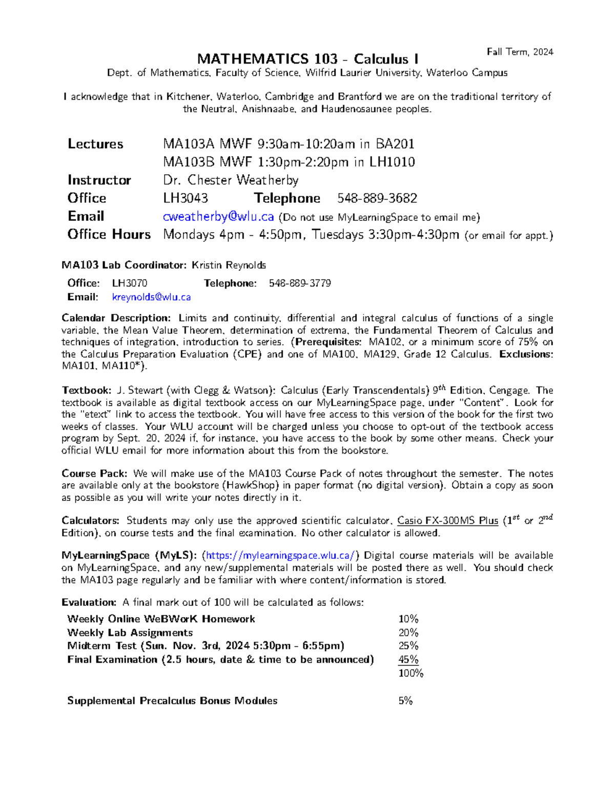 Fall 2024 MA103 Syllabus - Calculus I Overview and Course Details - Studocu