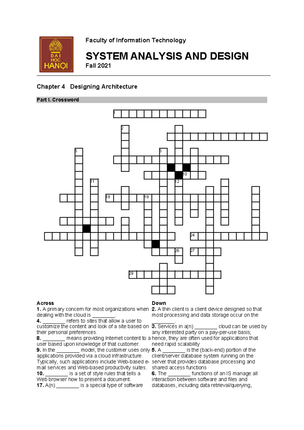 CH04 Tutorial: Designing Architecture Crossword - IT Course - Studocu