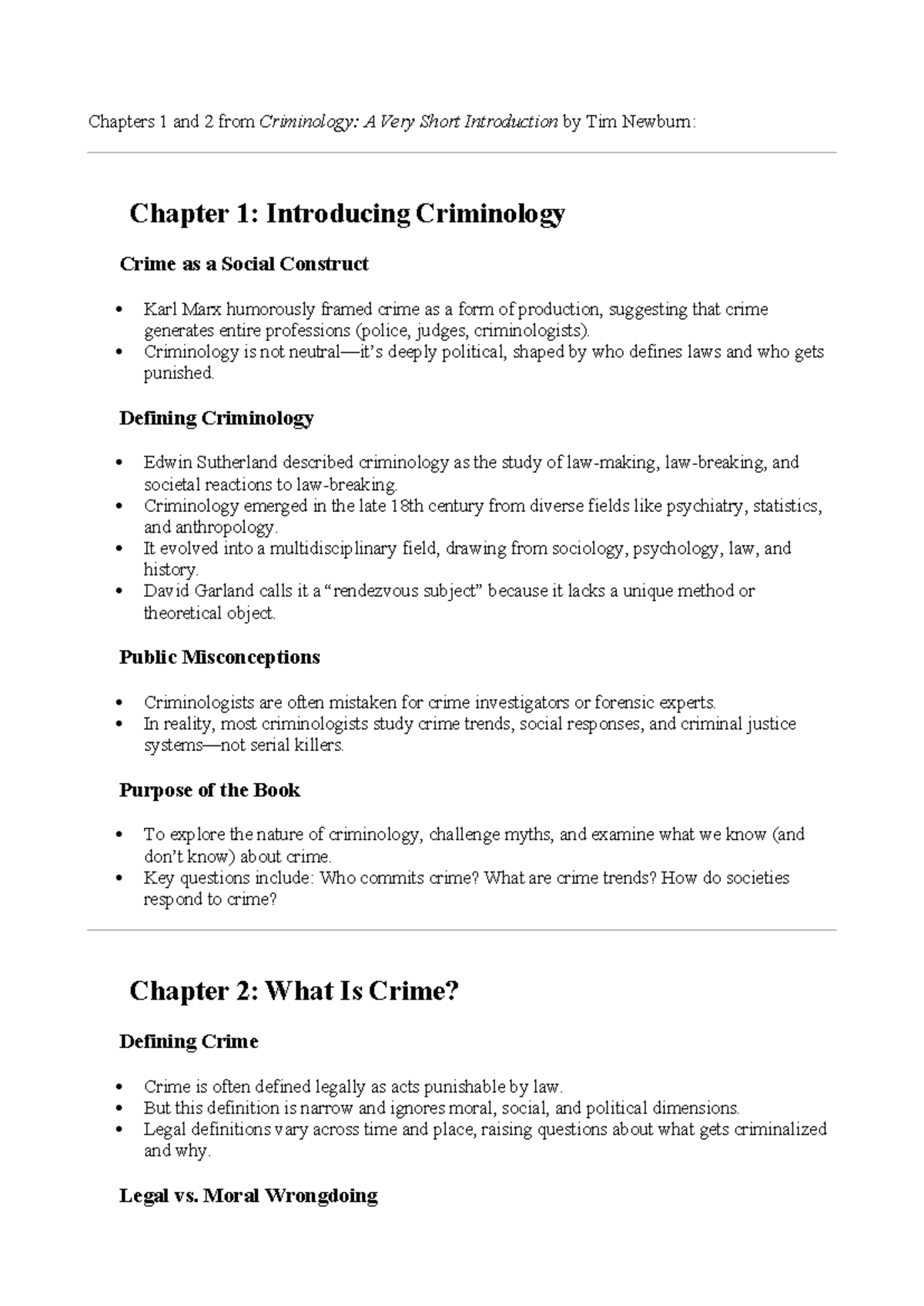 Criminology 101: Key Concepts from Chapters 1 & 2 of Newburn's Text ...
