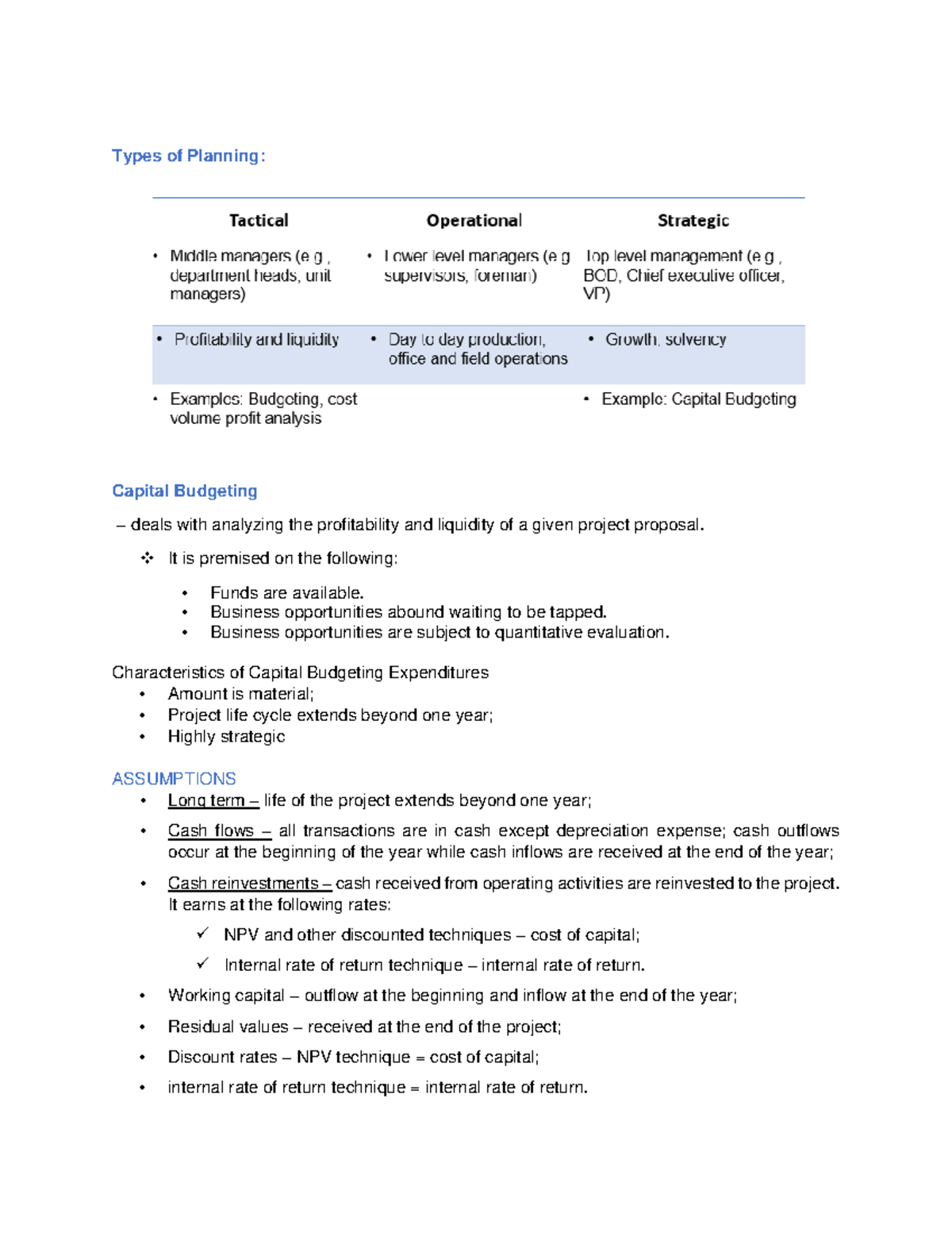 Capital Budgeting Concepts and Techniques: A Study Guide - Studocu