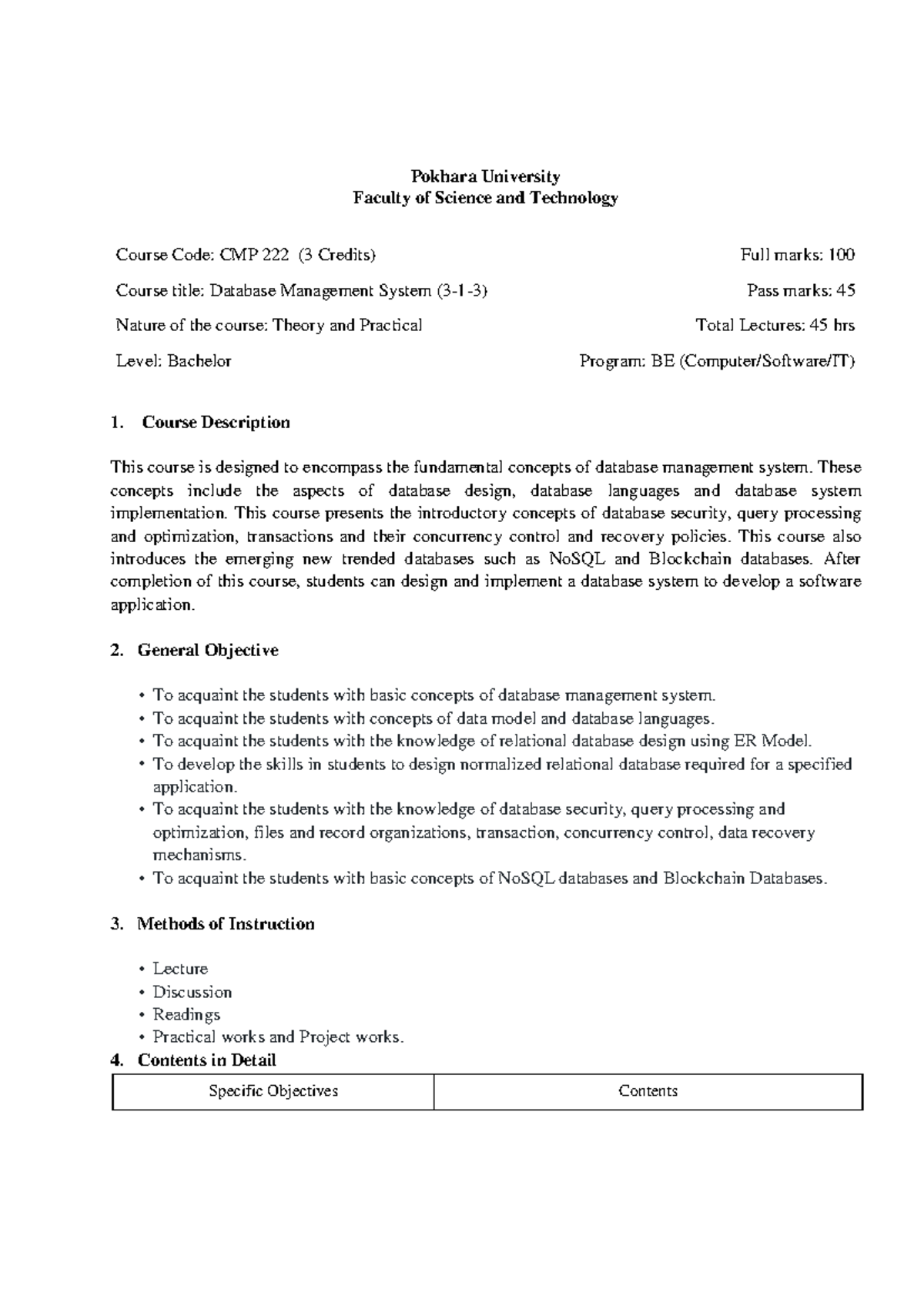 DBMS Syllabus (CMP) - Database Management System Course Overview - Studocu