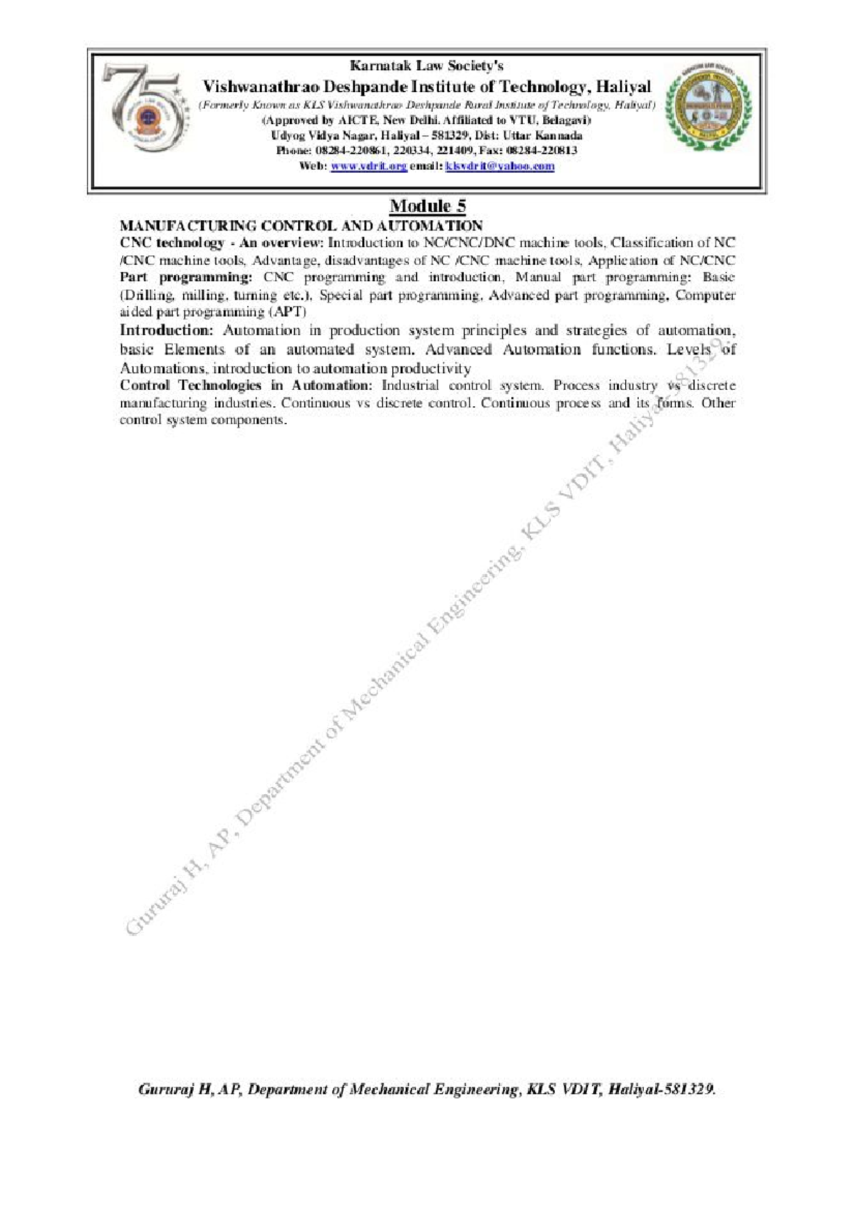 Additive manufacturing notes 5 - Karnatak Law Vishwanathra ao Deshpande ...