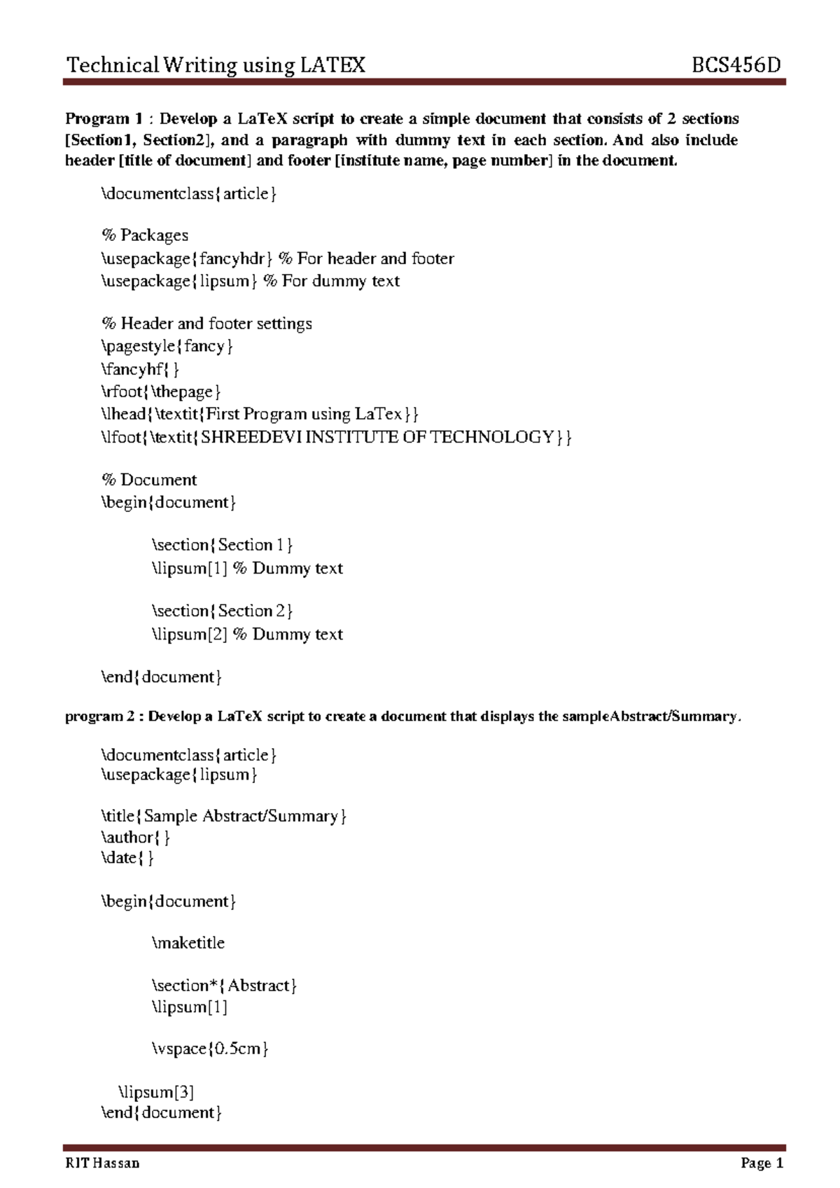 LaTeX Programming Manual for VTU Projects and Reports - Studocu