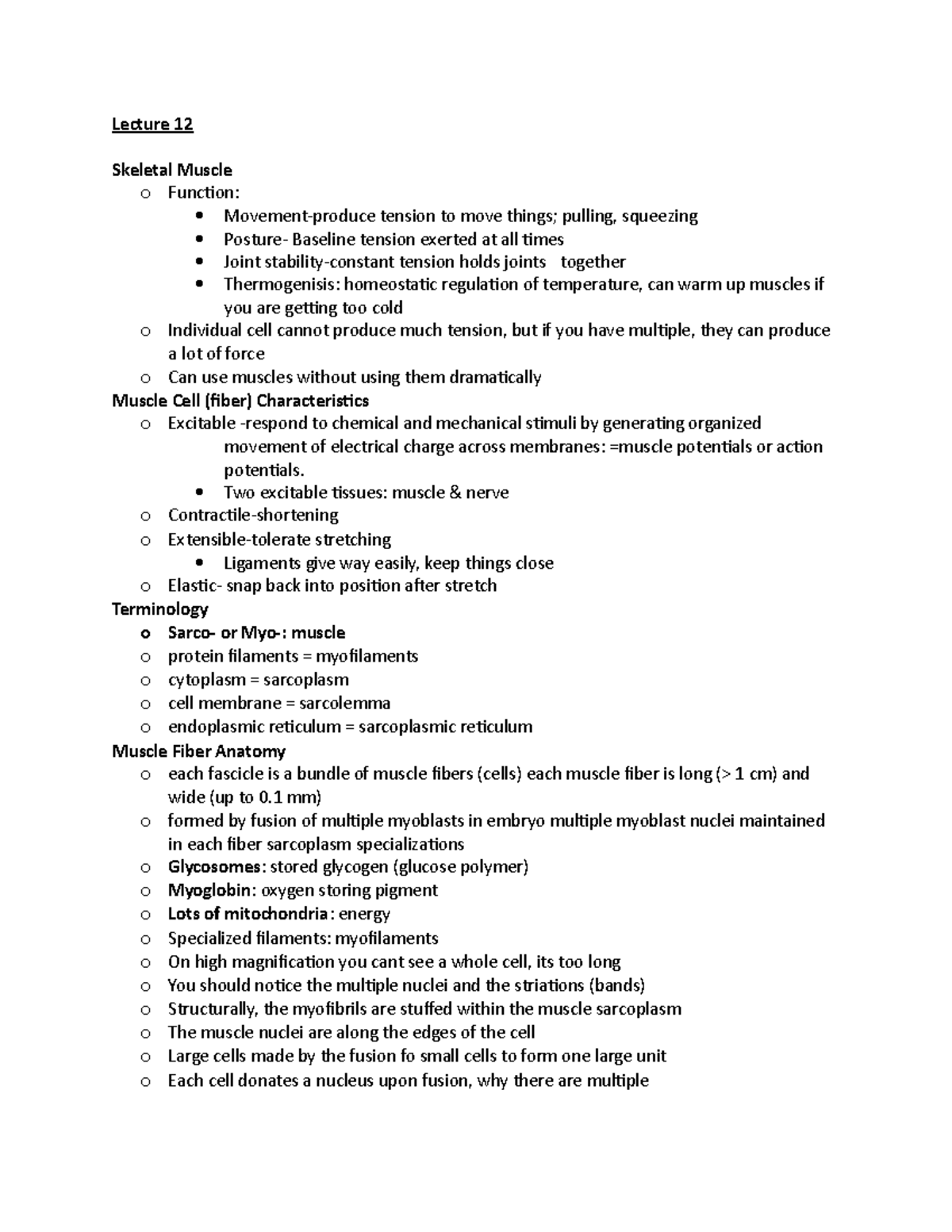 Lecture Notes III - Skeletal Muscle Function & Anatomy (BIO 101) - Studocu