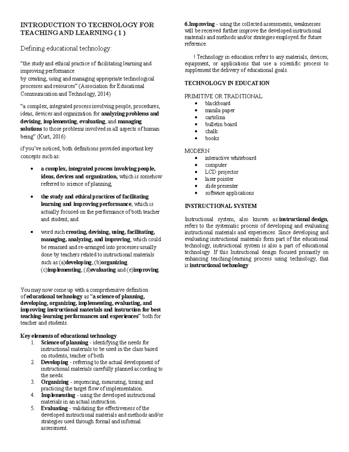 EDUCATIONAL TECHNOLOGY: LECTURE NOTES (INTRO TO TECH) - Studocu