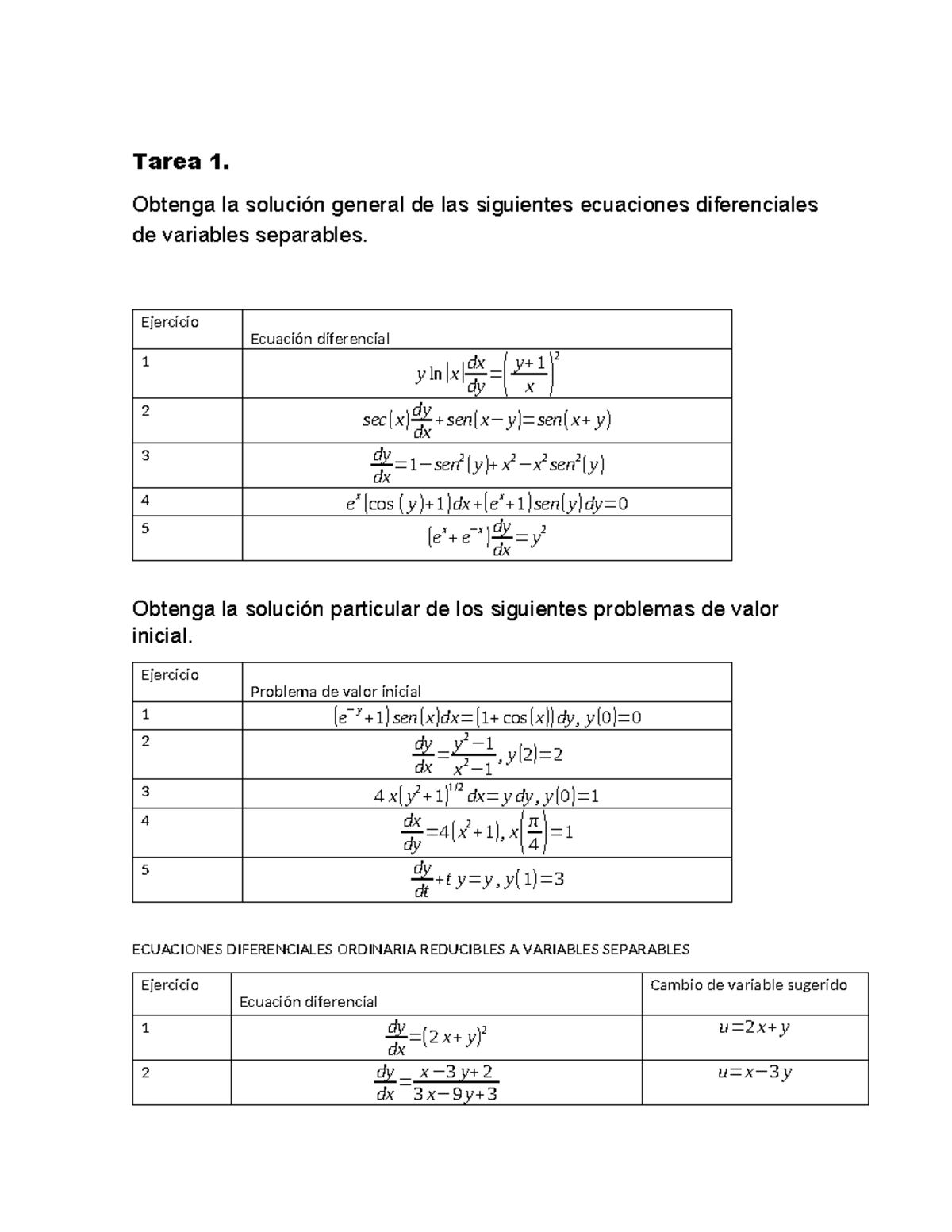 Tarea 1 EDA 26: Soluciones de Ecuaciones Diferenciales Variables ...
