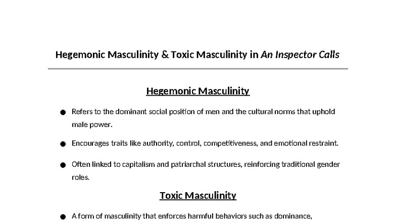 Hegemonic & Toxic Masculinity in An Inspector Calls: Mr. Birling ...