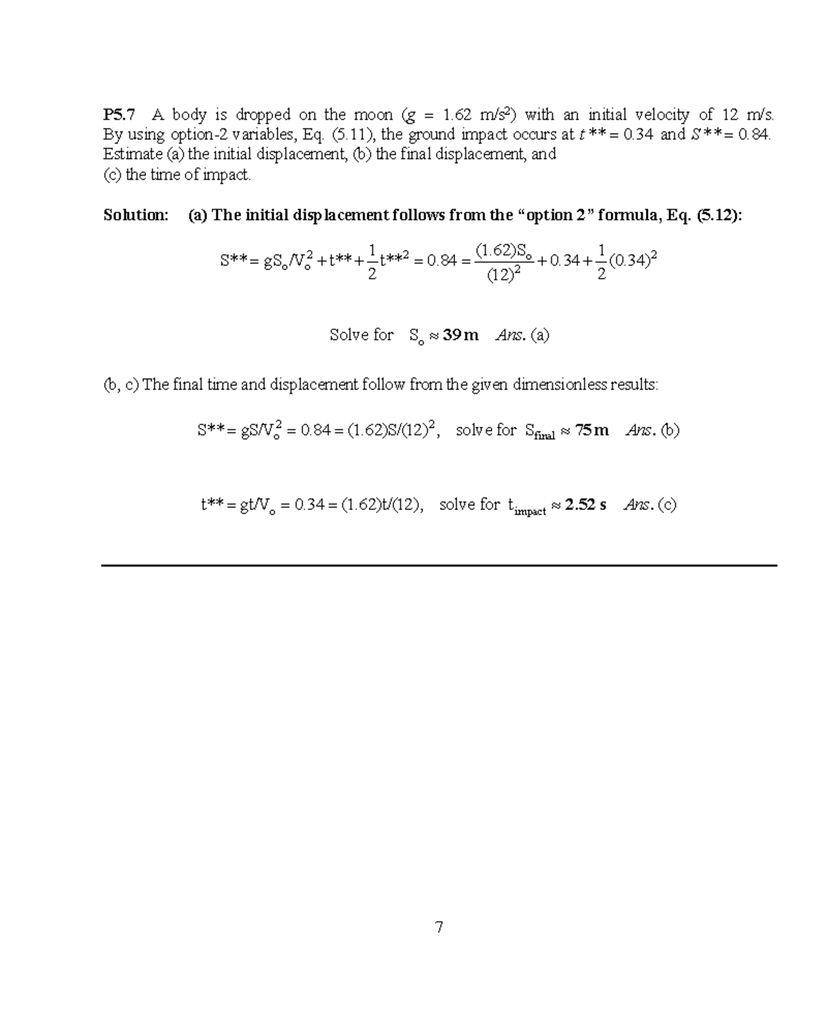 P5.7 Moon Drop Problem: Displacement & Impact Time Solutions - Studocu