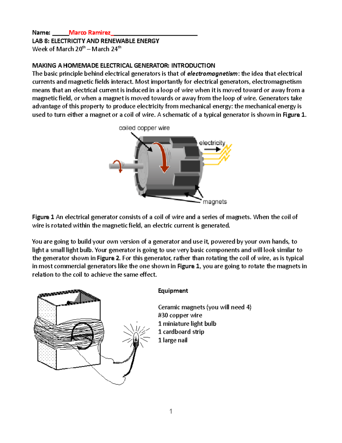 Final Lab 8: Building a Homemade Generator - Electricity & Energy - Studocu
