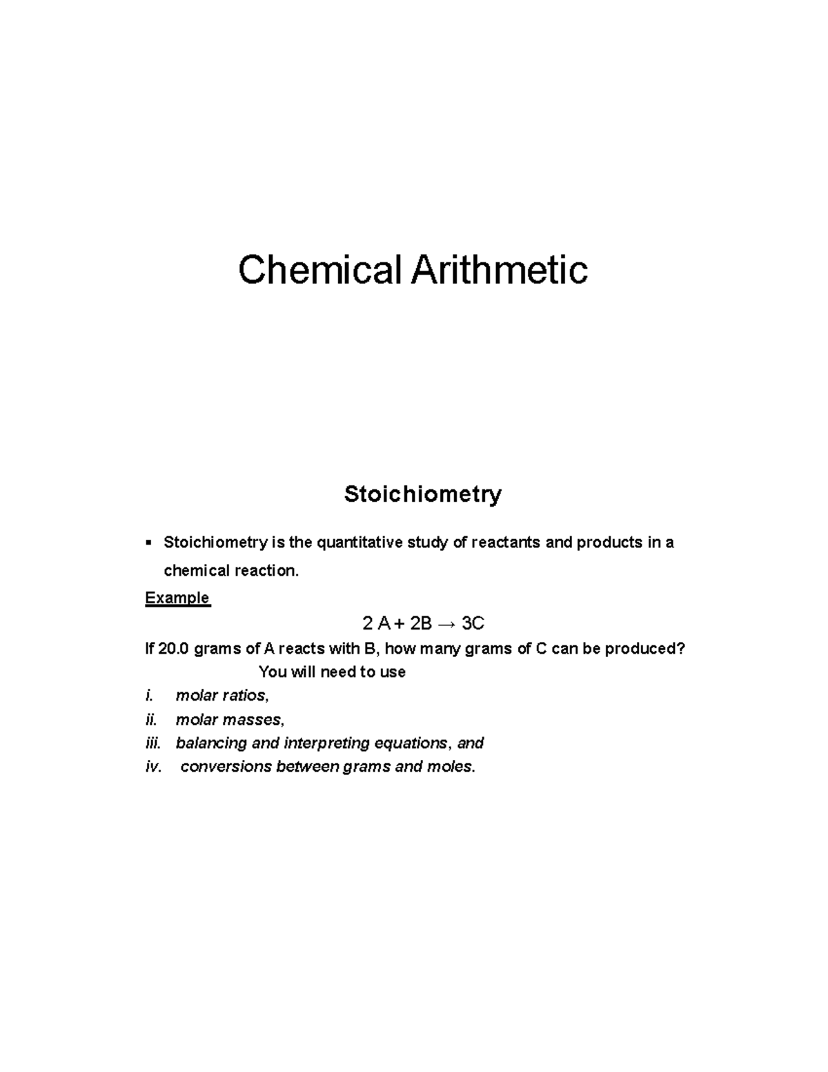 Stoichiometry Notes IA - Essential Calculations & Concepts - Studocu
