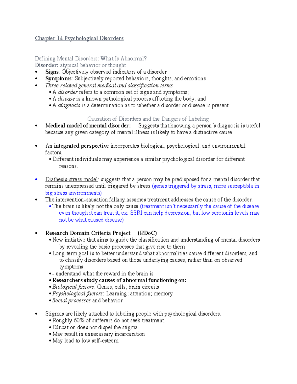 Chapter 14 - Understanding Psychological Disorders and Their ...