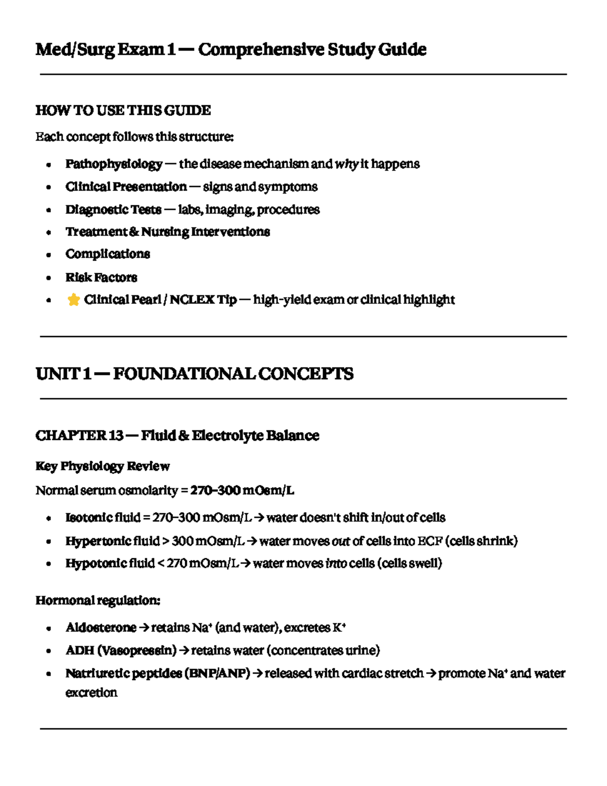 Med Surg NUR 101 Exam 1 Comprehensive Study Guide - Studocu