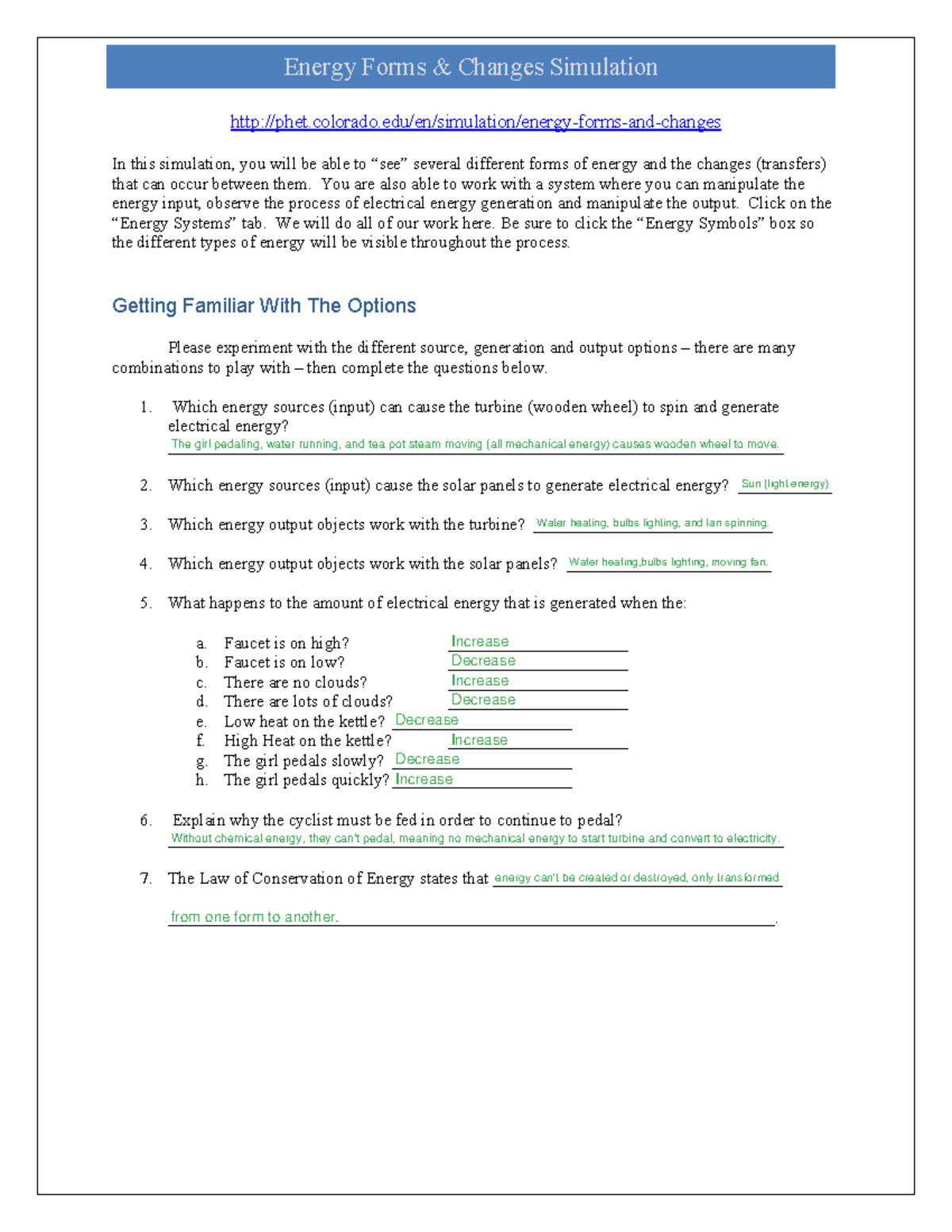 Energy Forms Changes Simulation Worksheet (Science 101) - Studocu