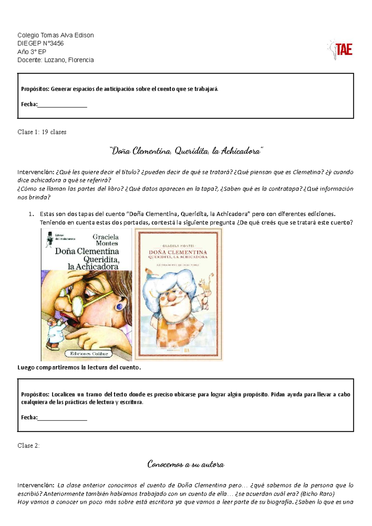 Secuencia Didáctica: Doña Clementina y su Mundo de Achicados - DIEGEP - Document Preview