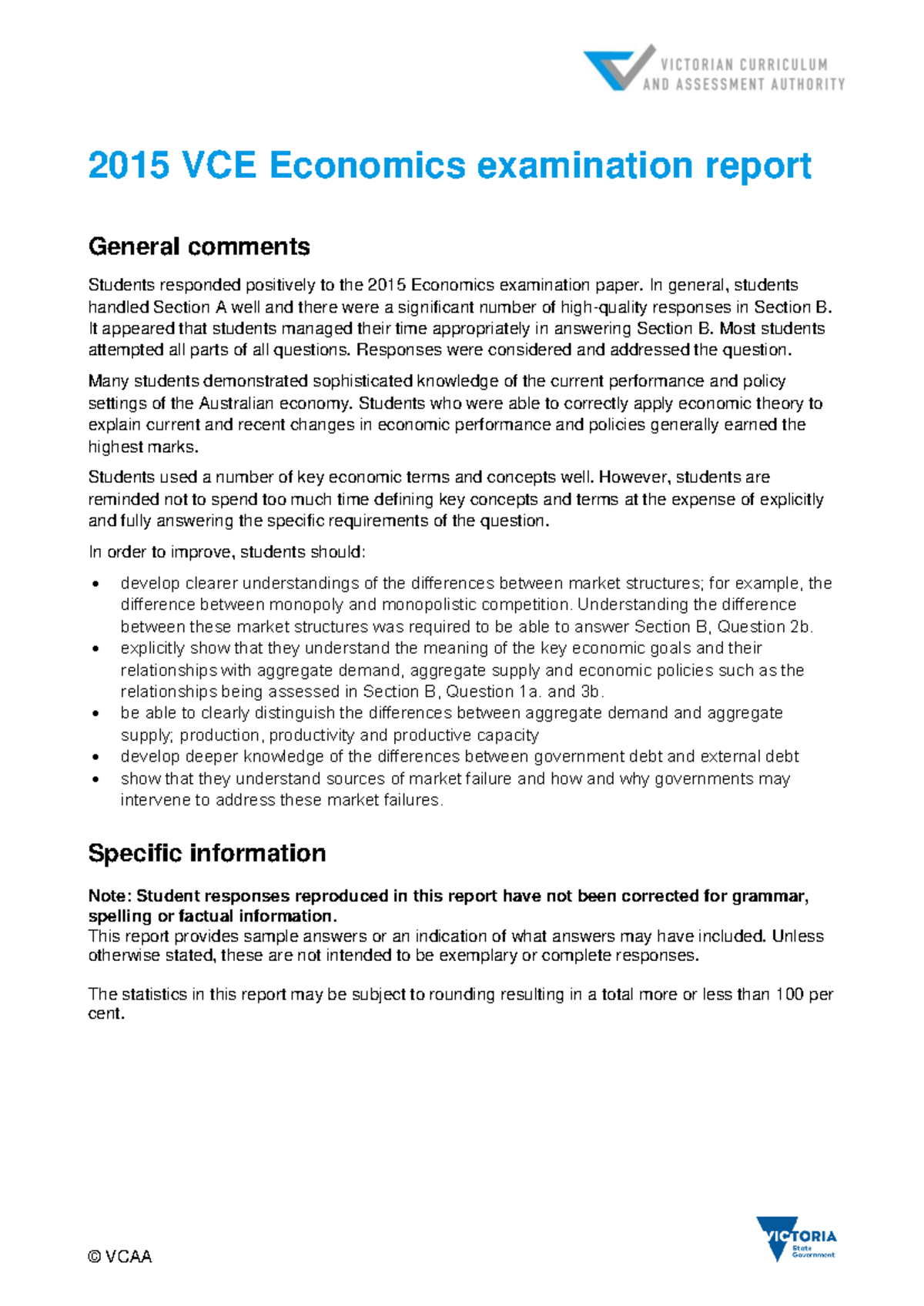 2015 VCE Economics Exam Report: Insights and Student Performance ...