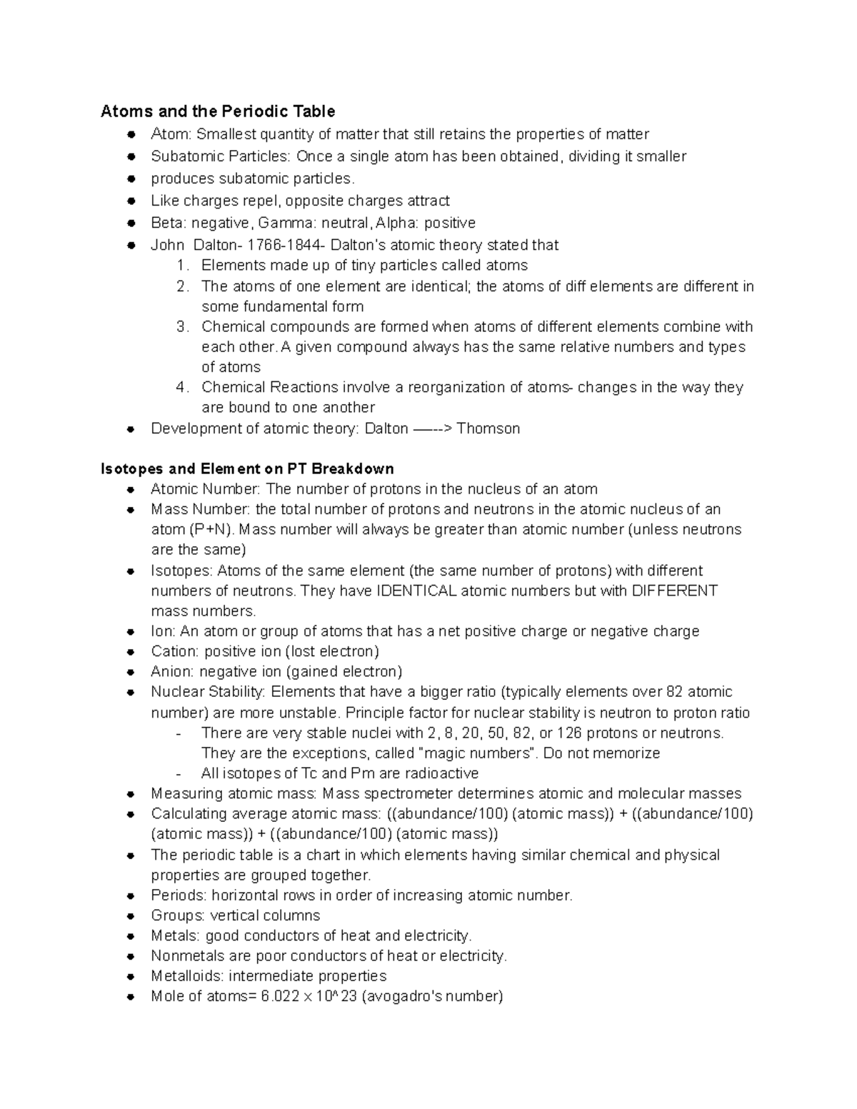 Chem 119 Chapter 2 Notes on Atoms and the Periodic Table - Studocu