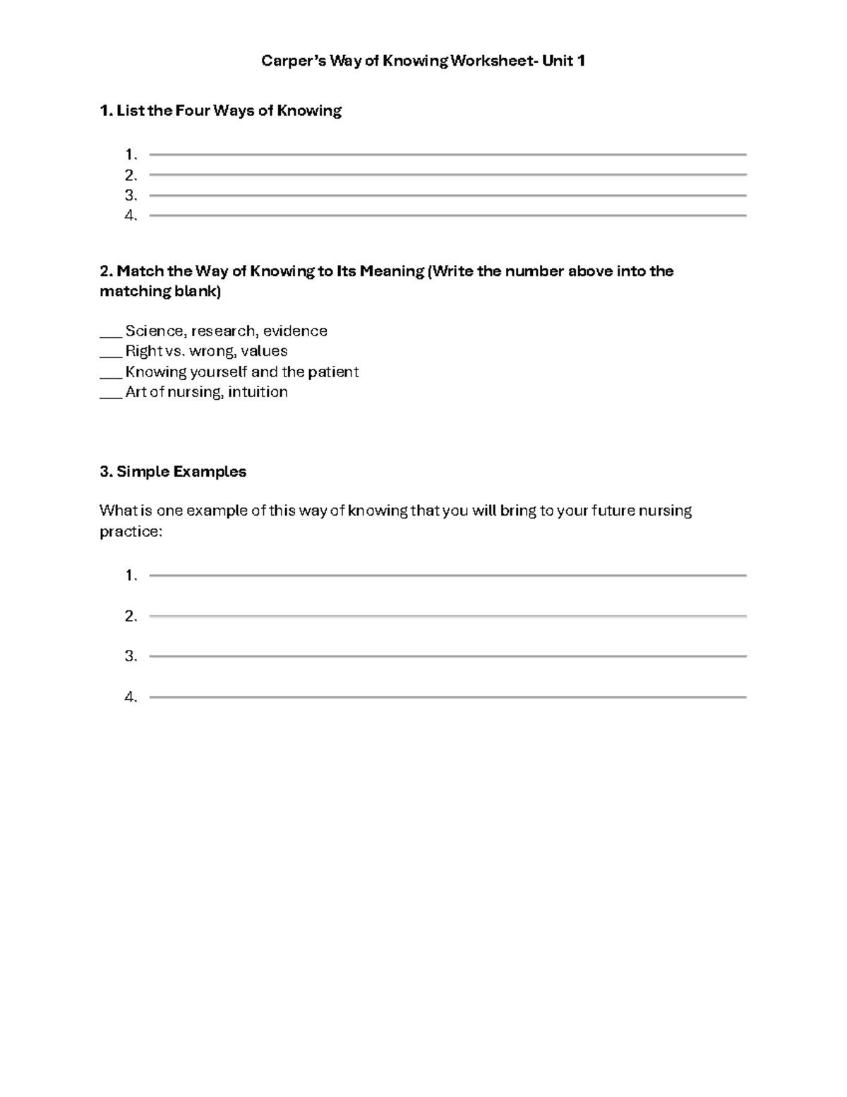Worksheet carp - Helpful - NFDN 2003 - Carper’s Way of Knowing ...