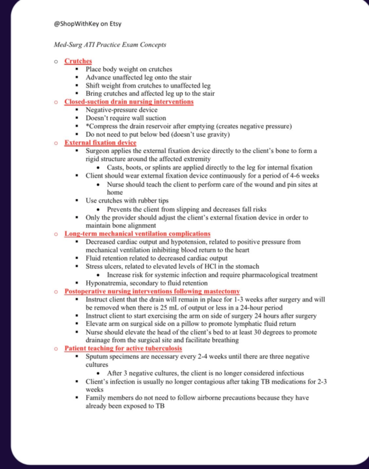 Ati Practice - Notes - on Etsy ATI Practice Exam Concepts Crutches ...