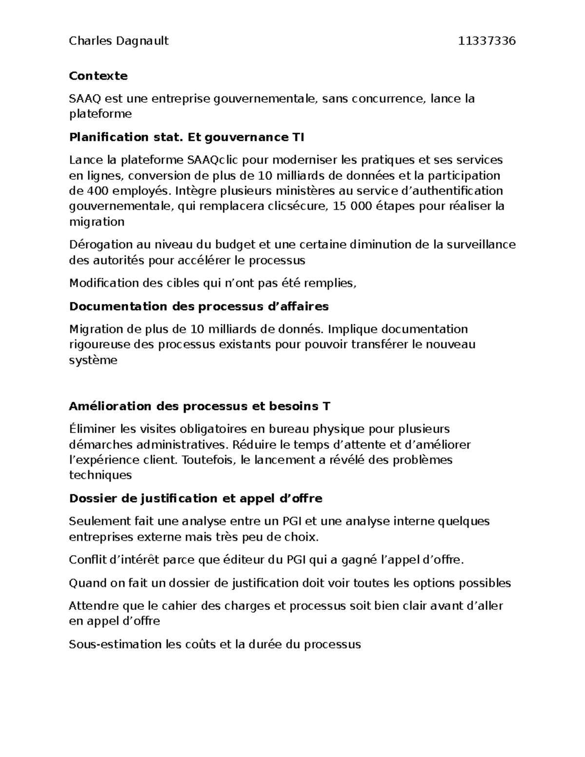 Analyse de Cas SAAQ - Cours 8 par Charles Dagnault - Studocu