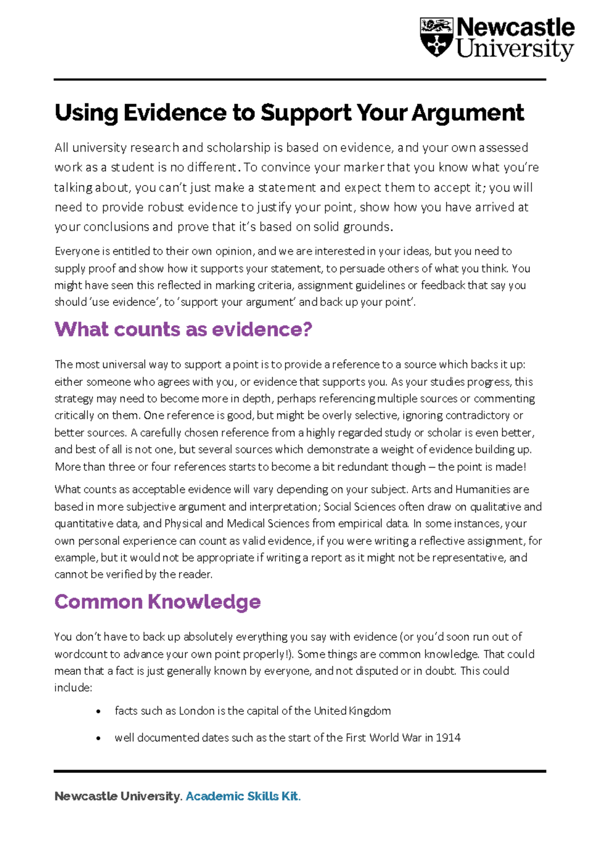 Using Evidence to Strengthen Your Arguments: A Guide for Students - Studocu