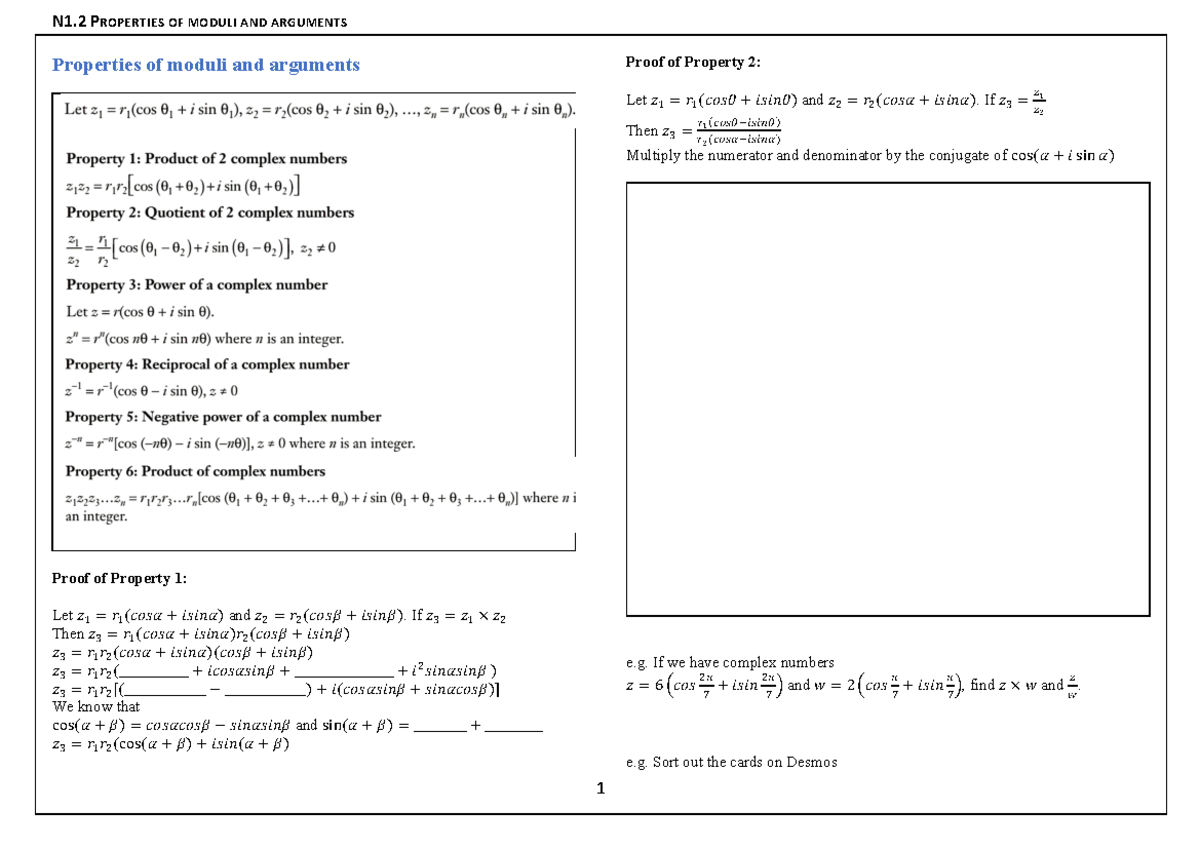 N1.2 PROPERTIES OF MODULI AND ARGUMENTS: Proofs and Exercises - Studocu