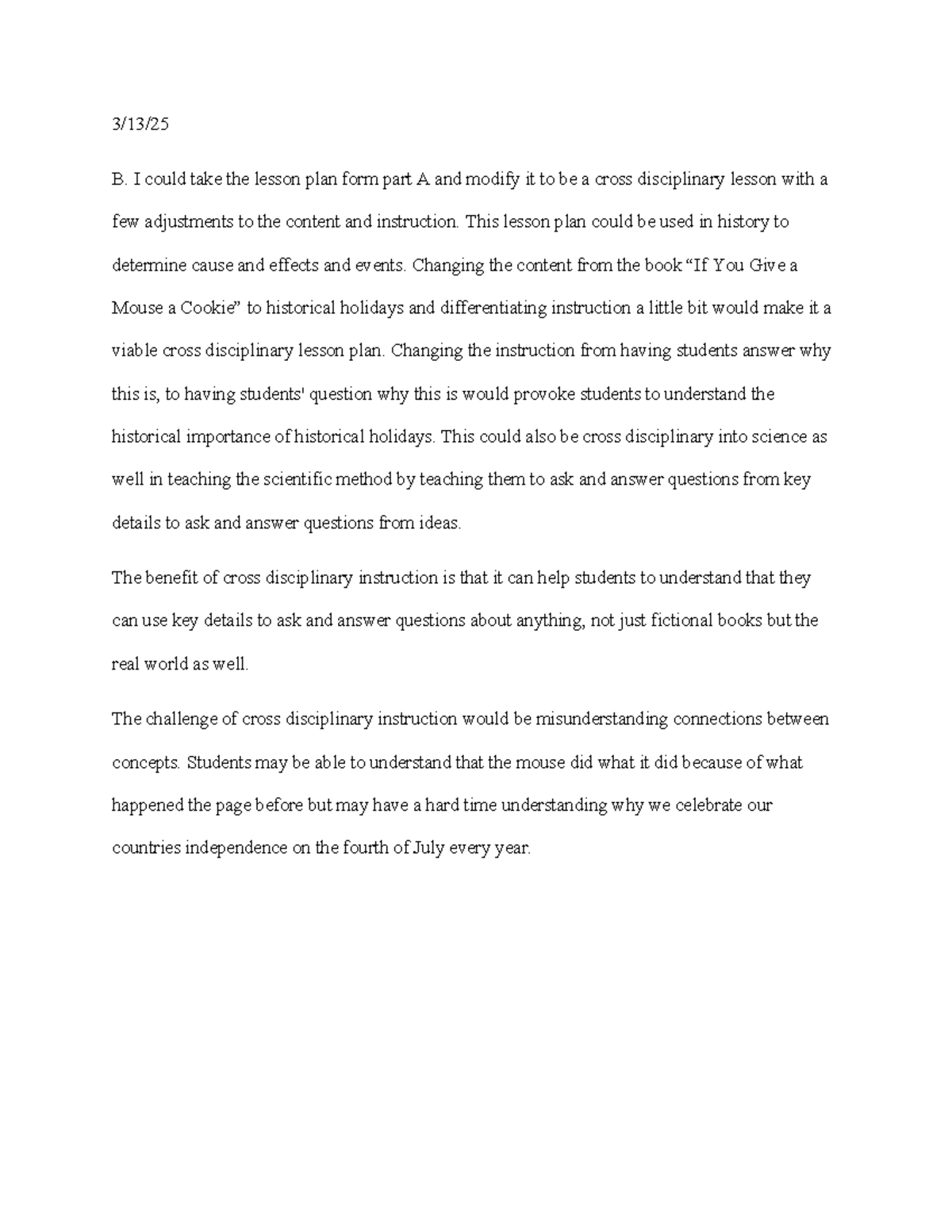 D091 Task 2 Part 2: Cross Disciplinary Lesson Plan Modifications - Studocu