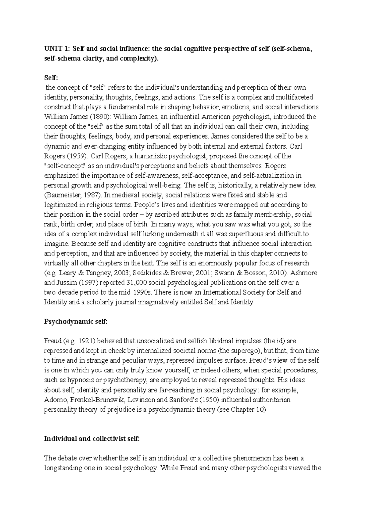 UNIT 1: Self and Social Influence - The Social Cognitive Perspective ...
