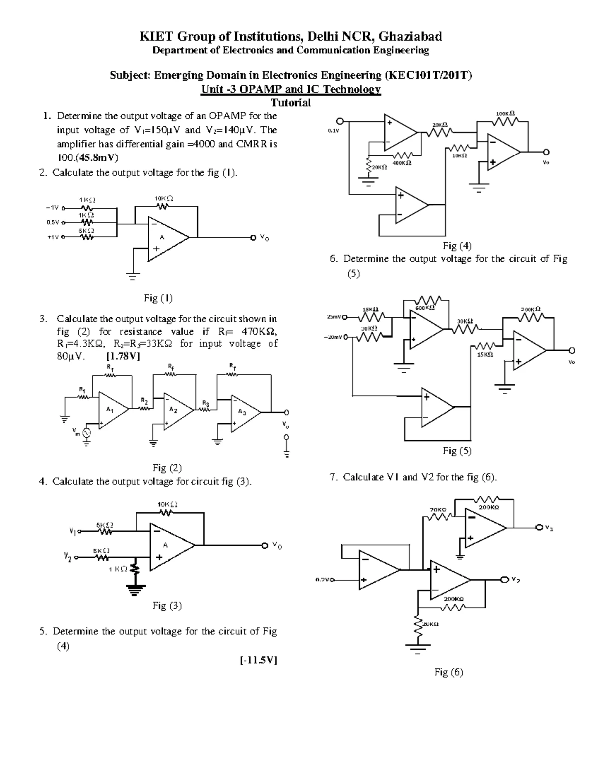 BEC-201 Unit 3 Practice Sheet: Fundamentals of Electronics Engineering ...