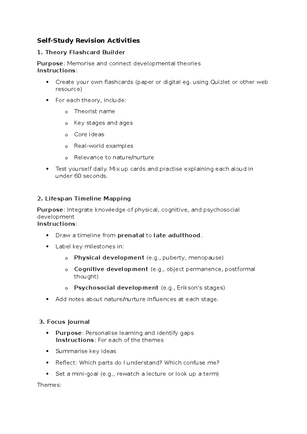 Exam Prep Activities: Theory Flashcards & Lifespan Timeline Mapping ...