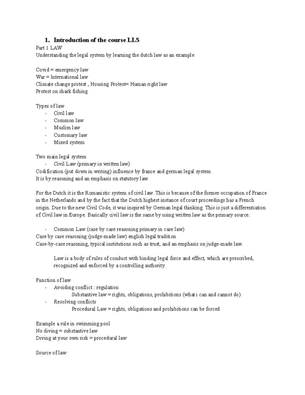 LLS Part 1: Understanding the Dutch Legal System - Week 1 Notes ...