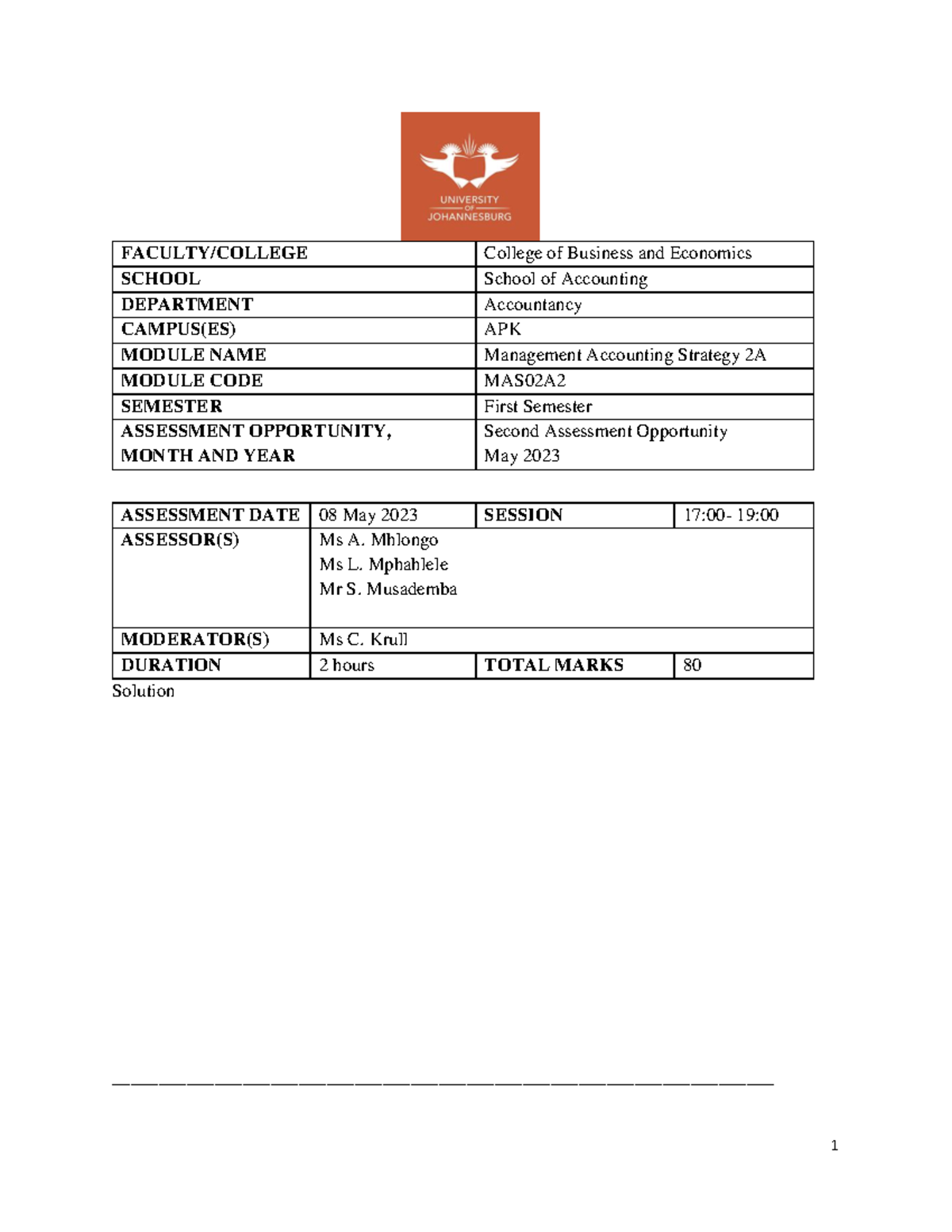 MAS02A2 Management Accounting Strategy 2A - Second Assessment May 2023 ...
