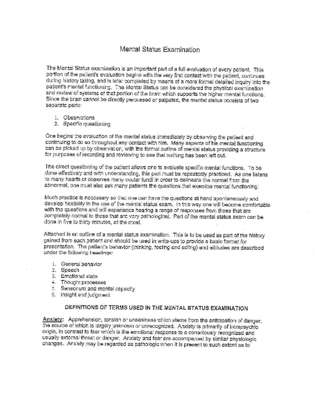 Mental Status Examination (MSE) Overview and Guidelines - Studocu