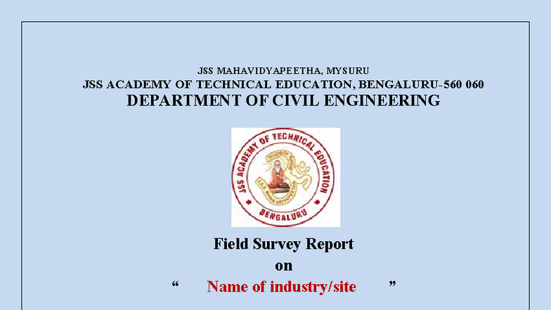 Cover Page-Field Survey - JSS MAHAVIDYAPEETHA, MYSURU JSS ACADEMY OF ...