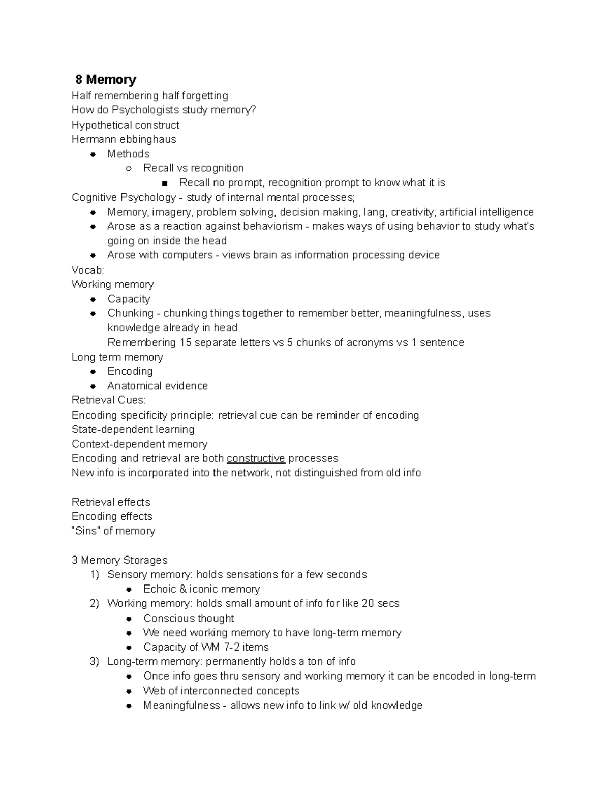 SW 250 Lecture Notes: Understanding Memory Concepts in Chapter 8 - Studocu